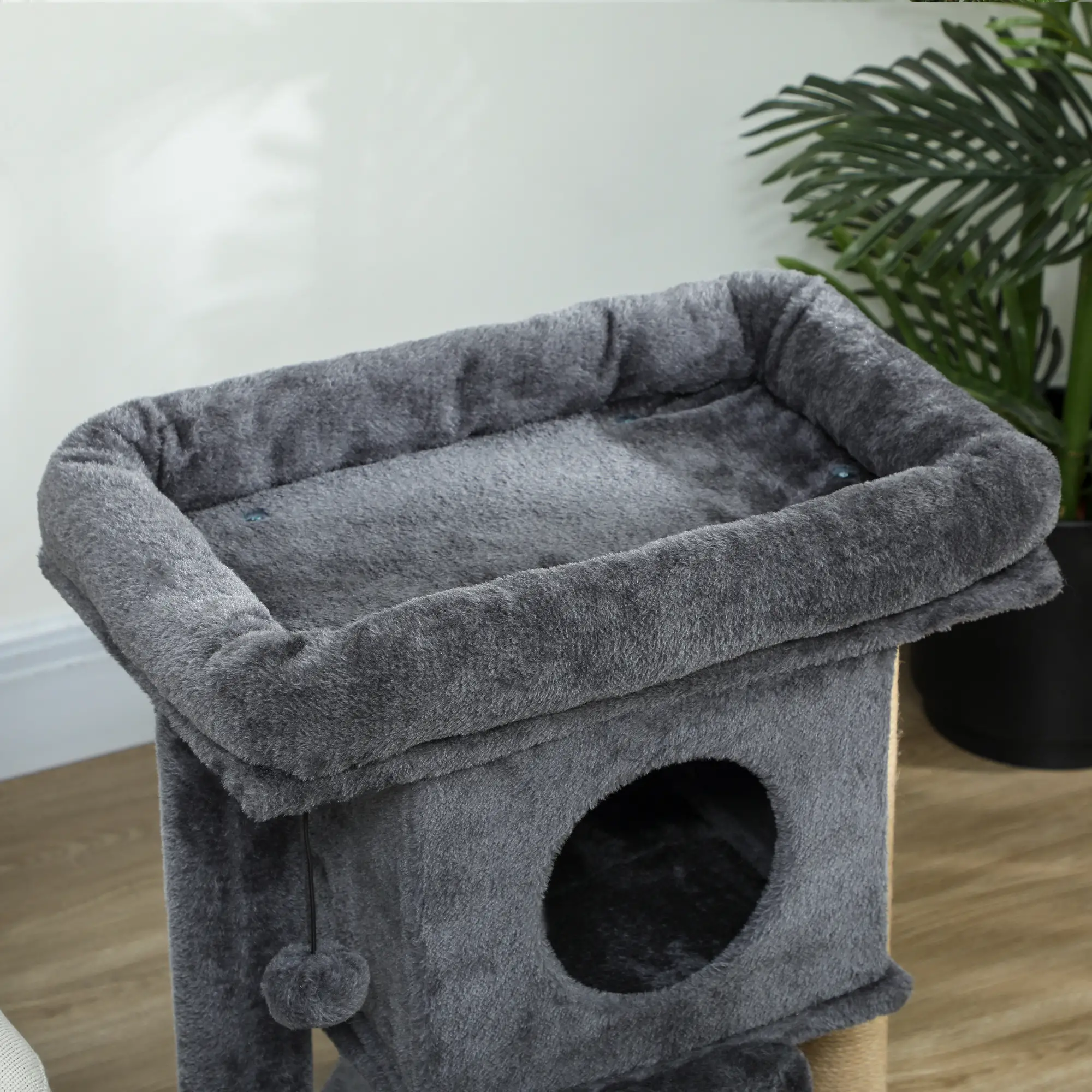 Small Cat Tree Tower with Perch, Scratching Post, Condo, Toy Ball, Dark Grey - Image 10