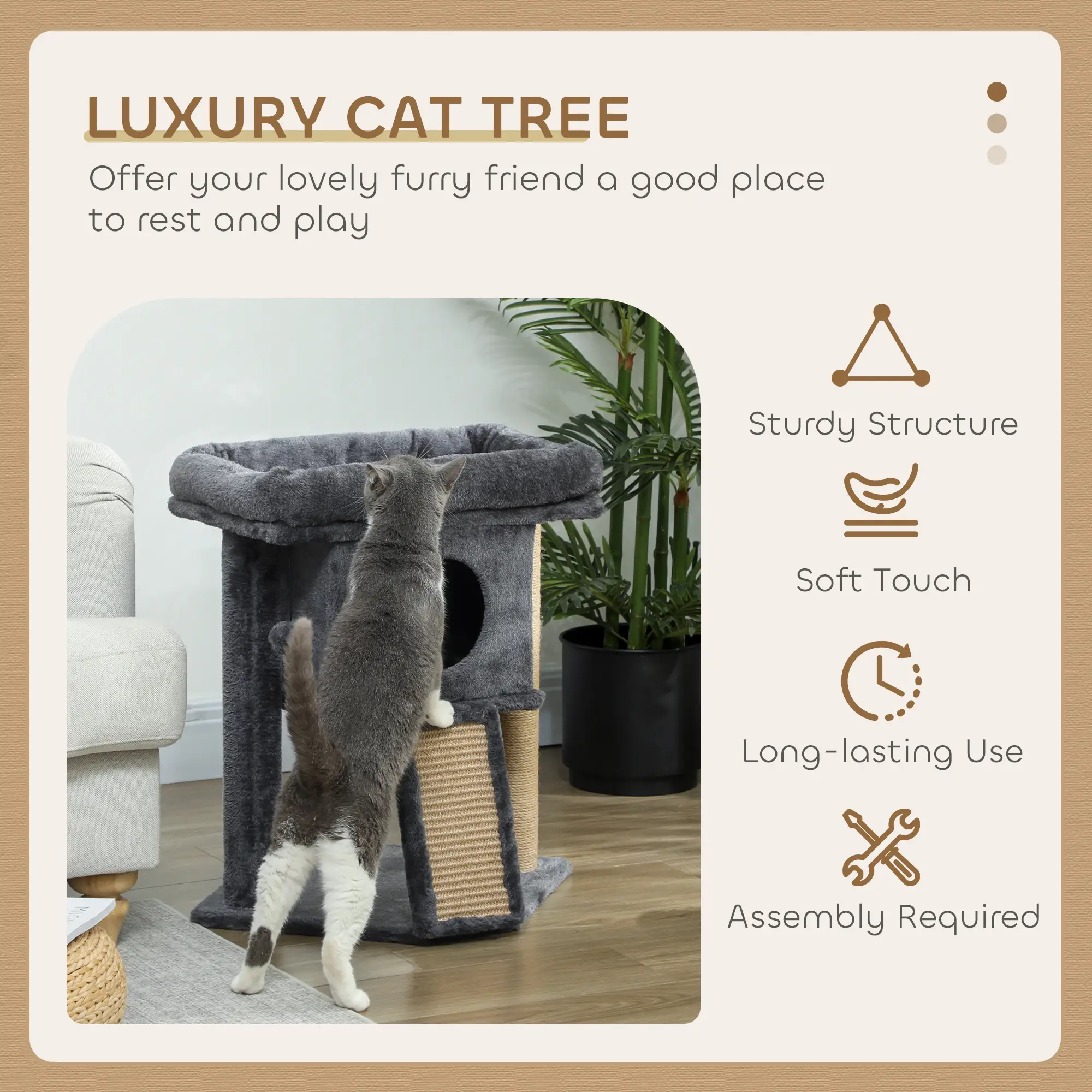 Small Cat Tree Tower with Perch, Scratching Post, Condo, Toy Ball, Dark Grey - Image 4