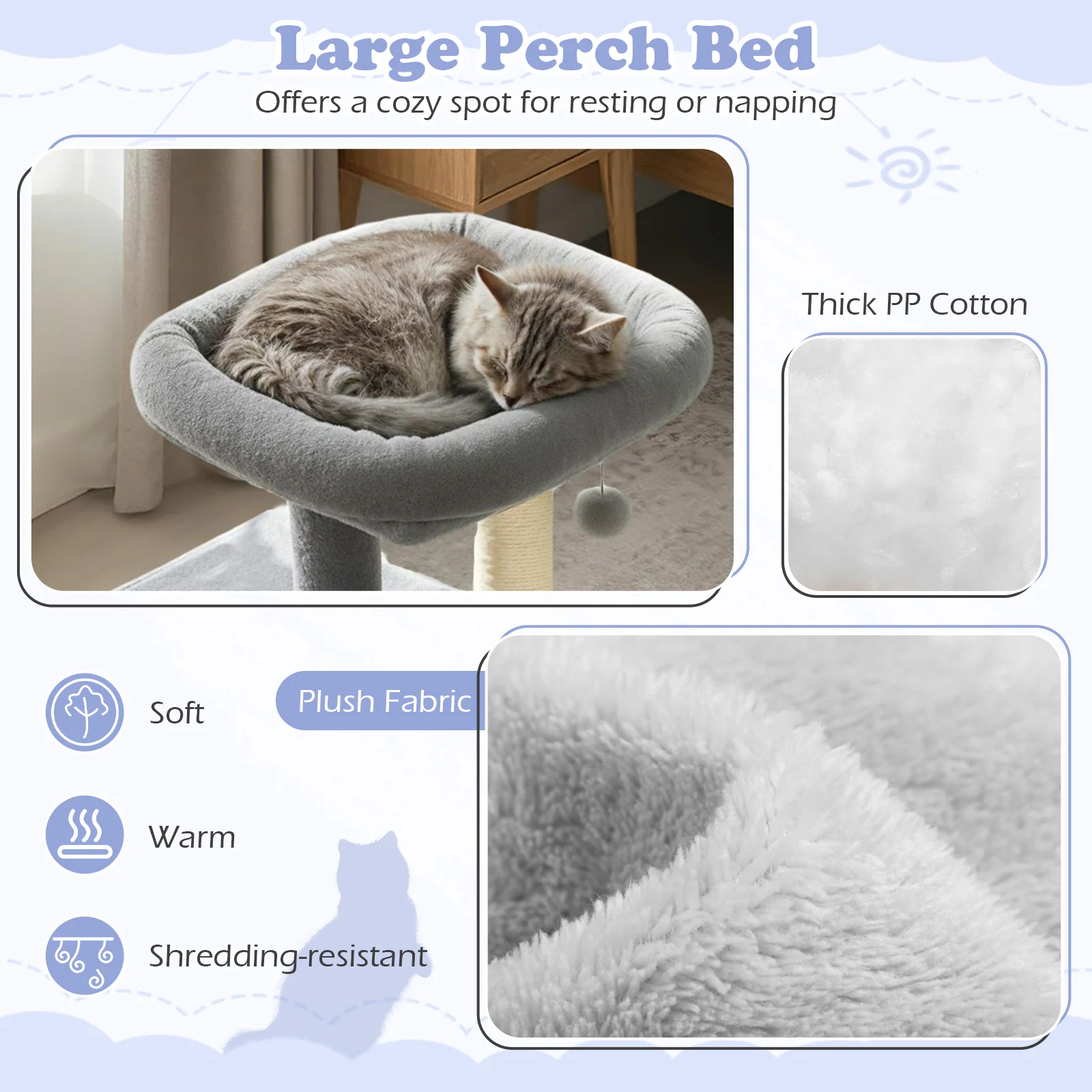 Small Cat Tree with Large Padded Plush Perch for Indoor Cats, Light Gray - Image 10