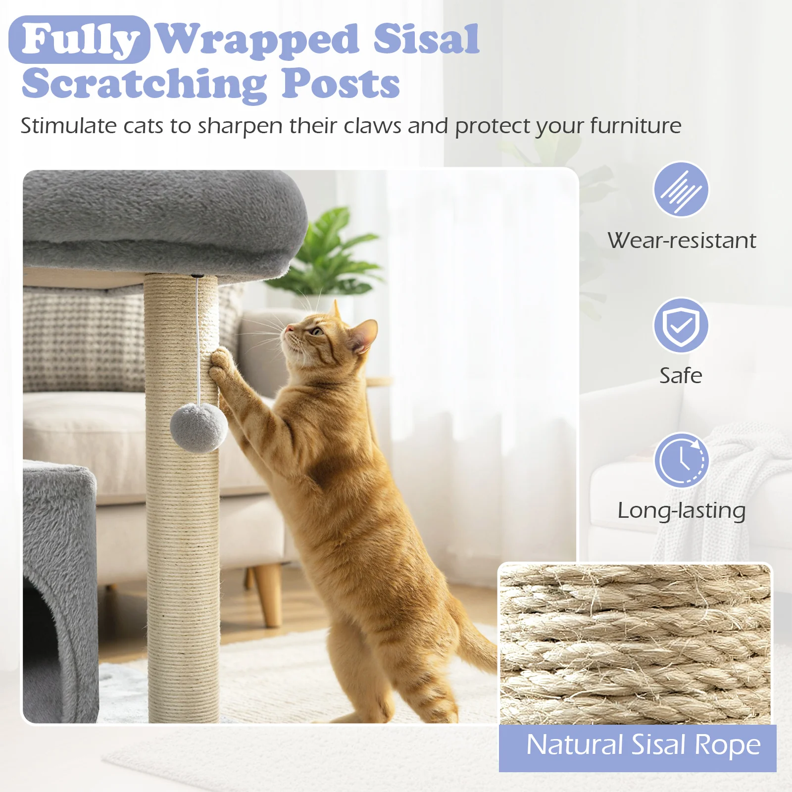 Small Cat Tree with Large Padded Plush Perch for Indoor Cats, Light Gray - Image 9