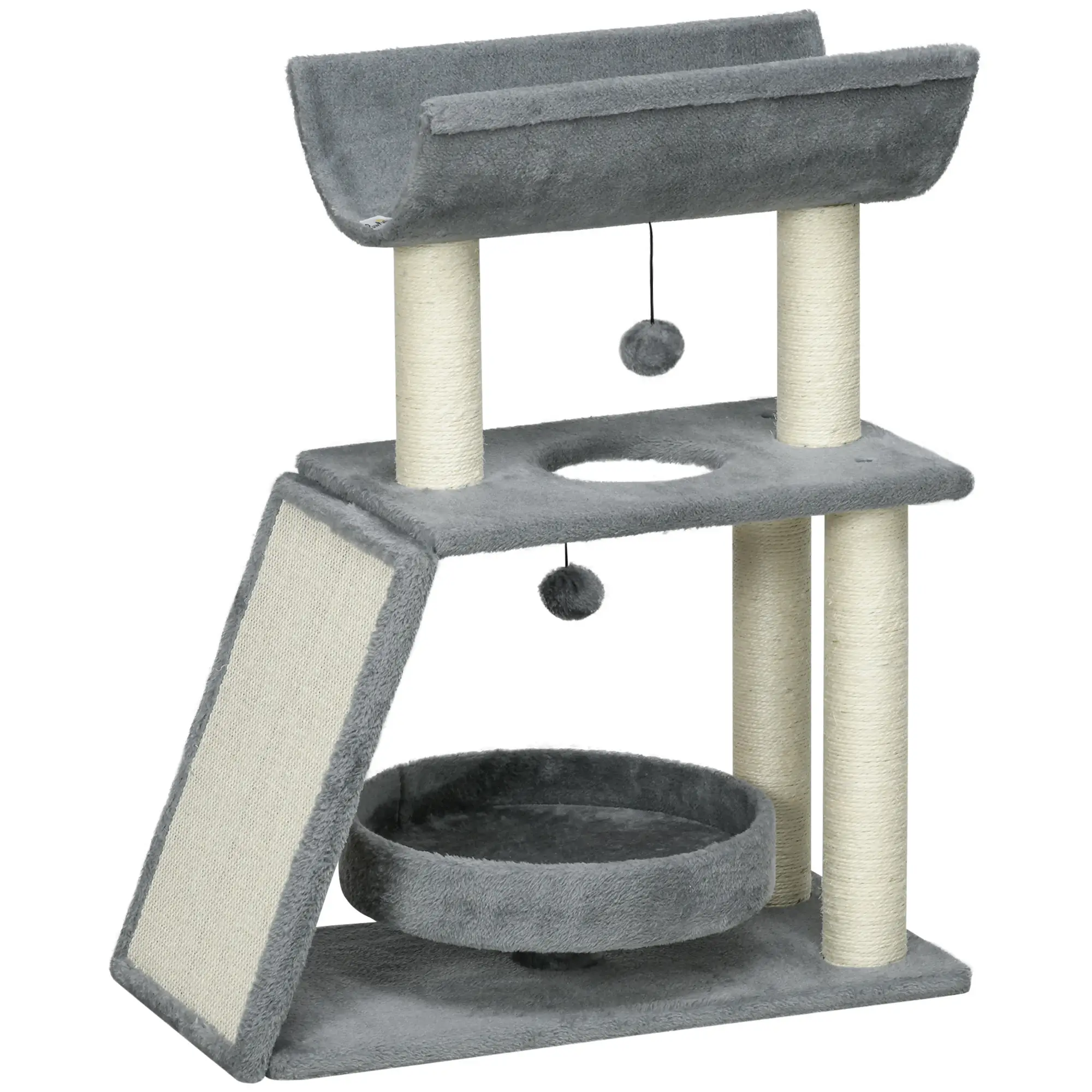 Small Cat Tree with Perch, Scratching Posts, Light Grey