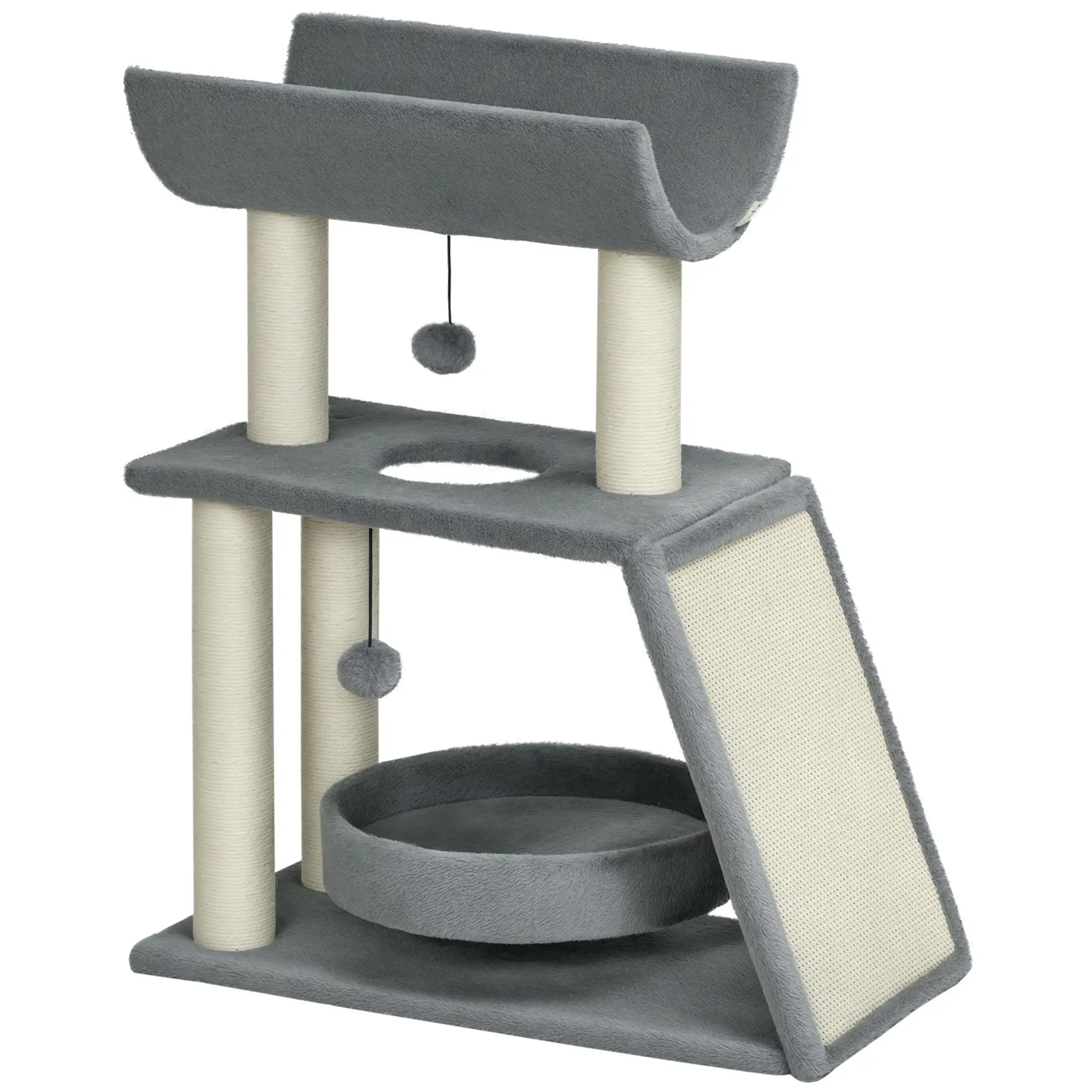 Small Cat Tree with Perch, Scratching Posts, Light Grey - Image 11