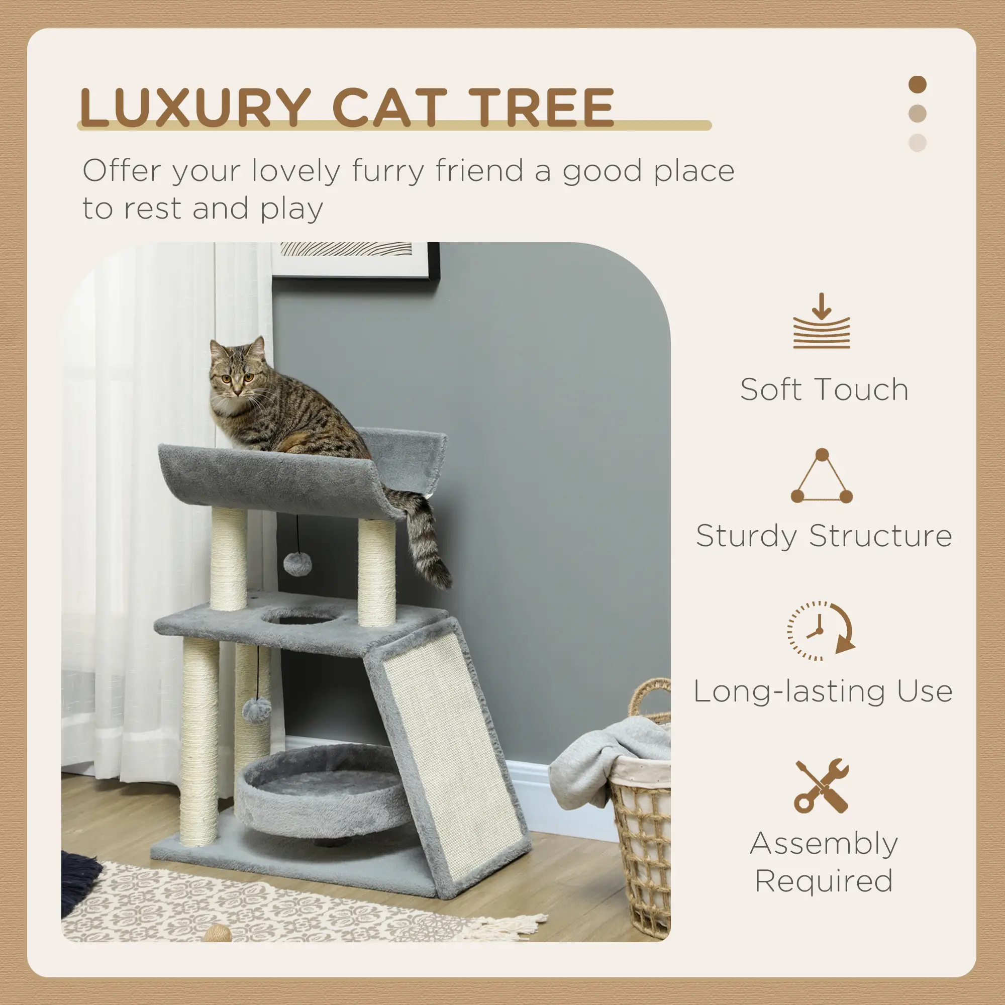 Small Cat Tree with Perch, Scratching Posts, Light Grey - Image 4