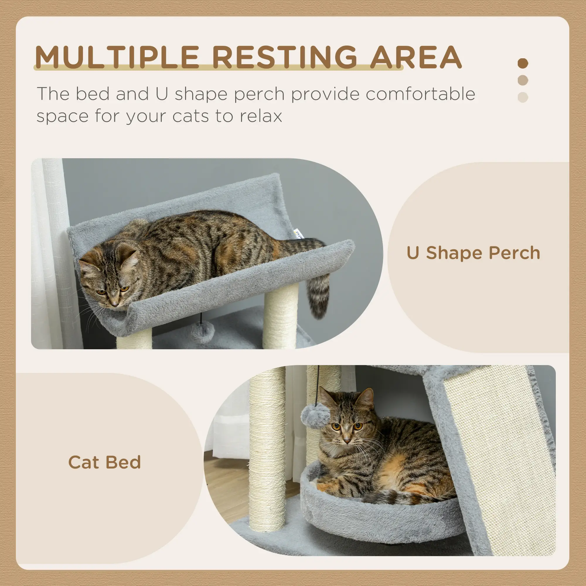 Small Cat Tree with Perch, Scratching Posts, Light Grey - Image 5