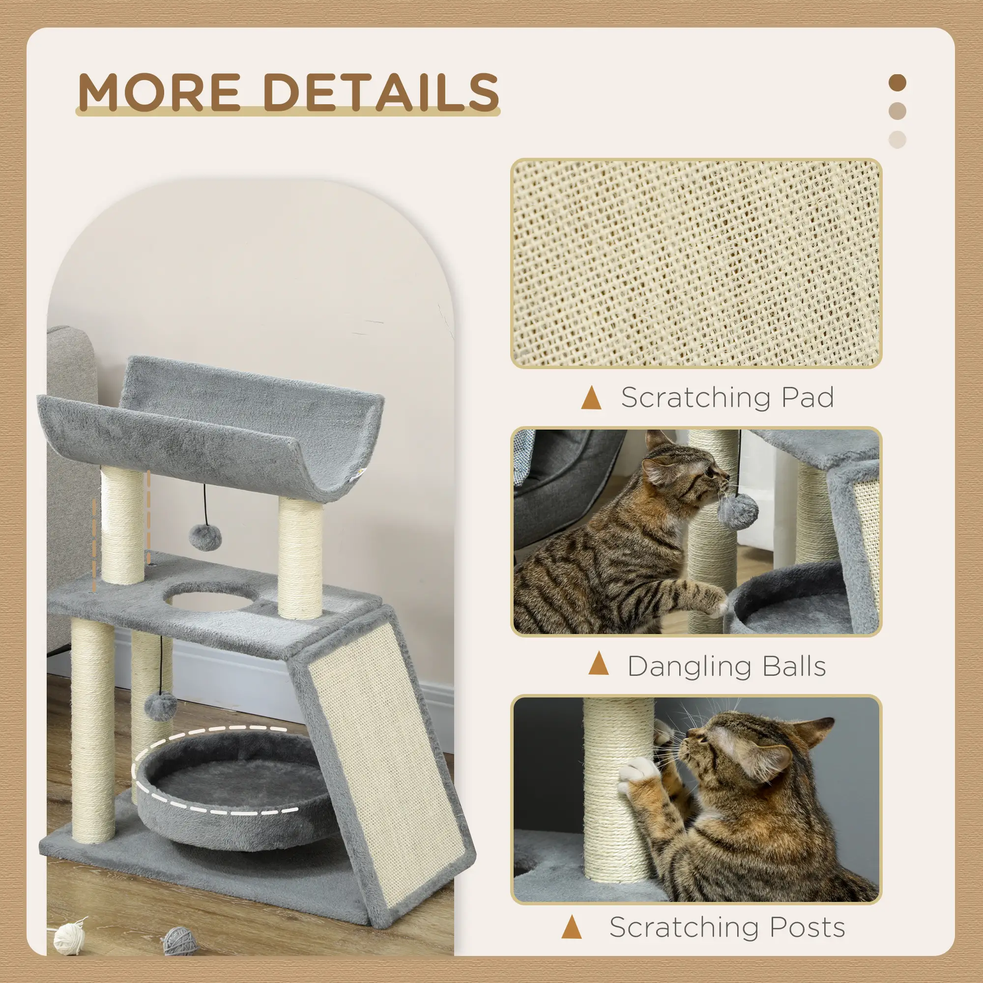 Small Cat Tree with Perch, Scratching Posts, Light Grey - Image 6