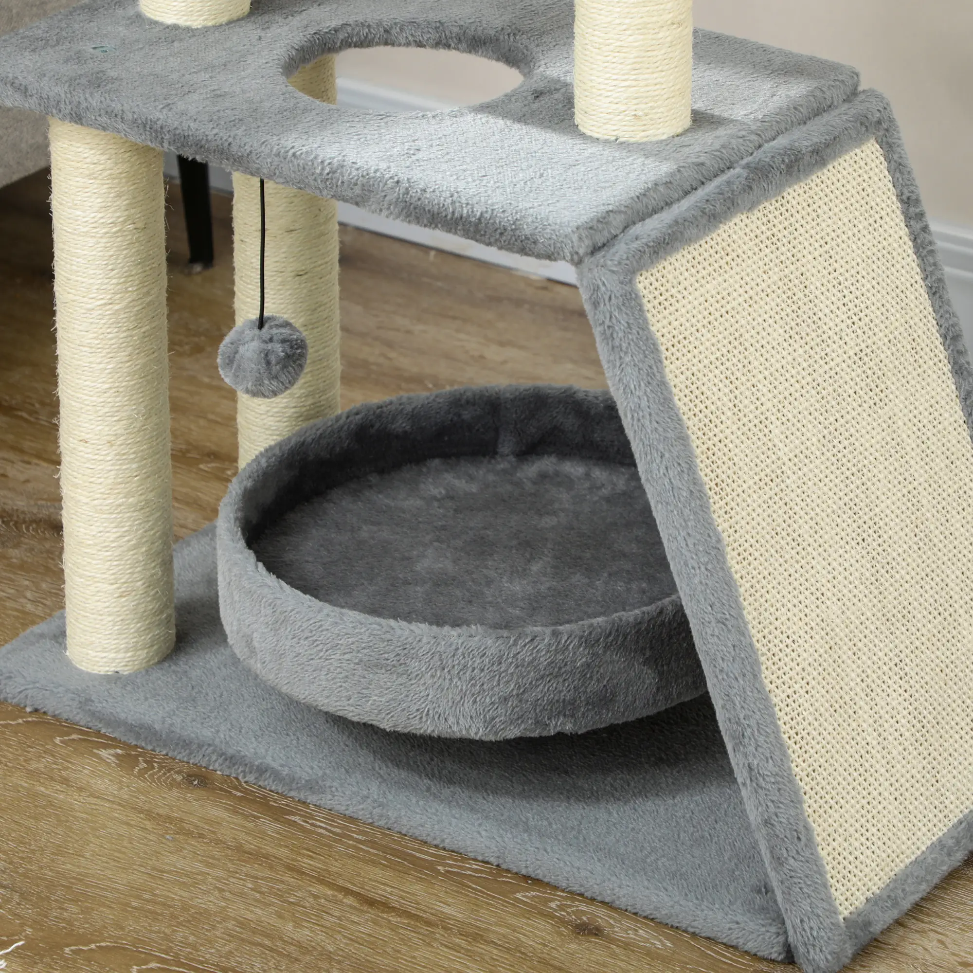 Small Cat Tree with Perch, Scratching Posts, Light Grey - Image 9