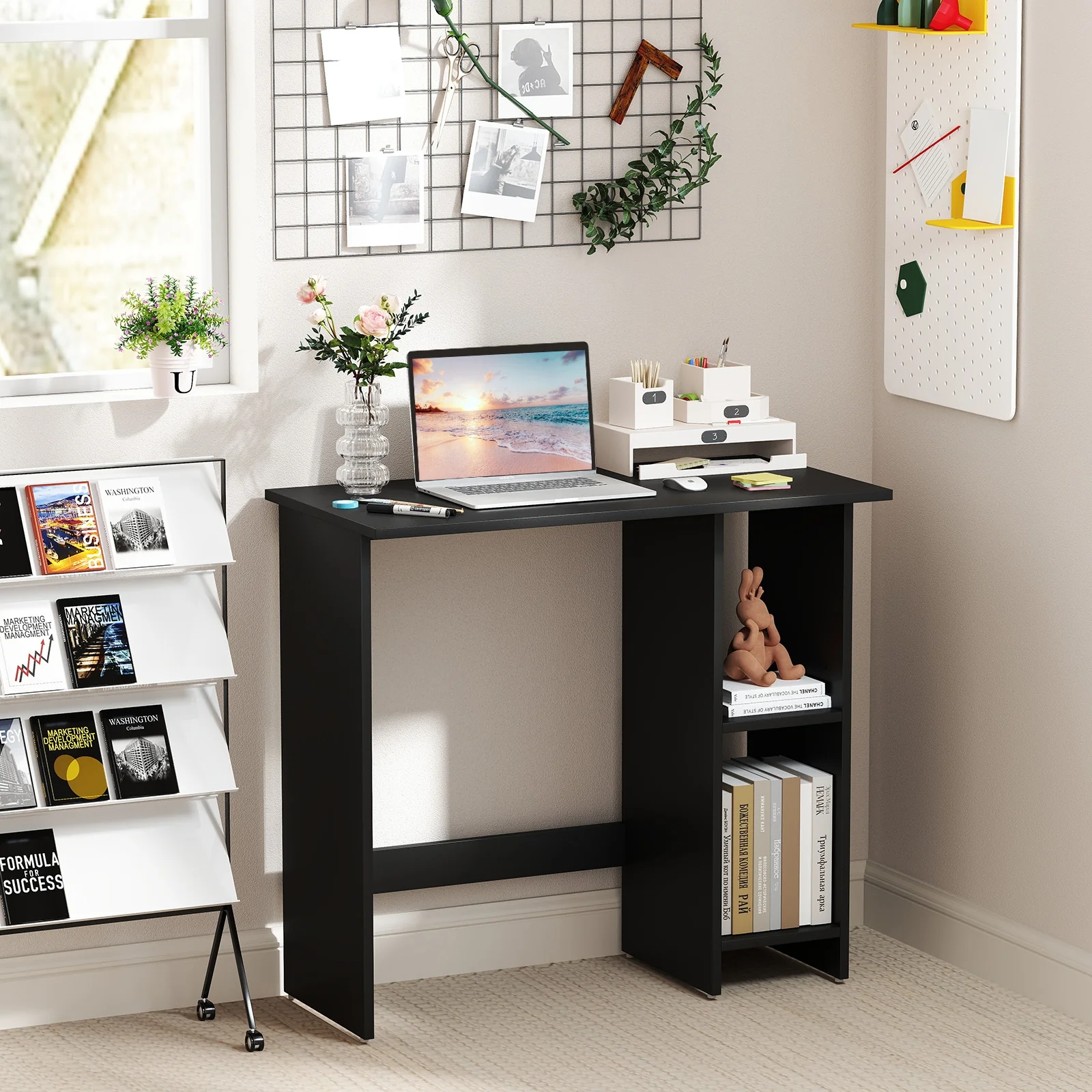 Small Computer Desk With Storage, Adjustable Shelf, Black - Image 10