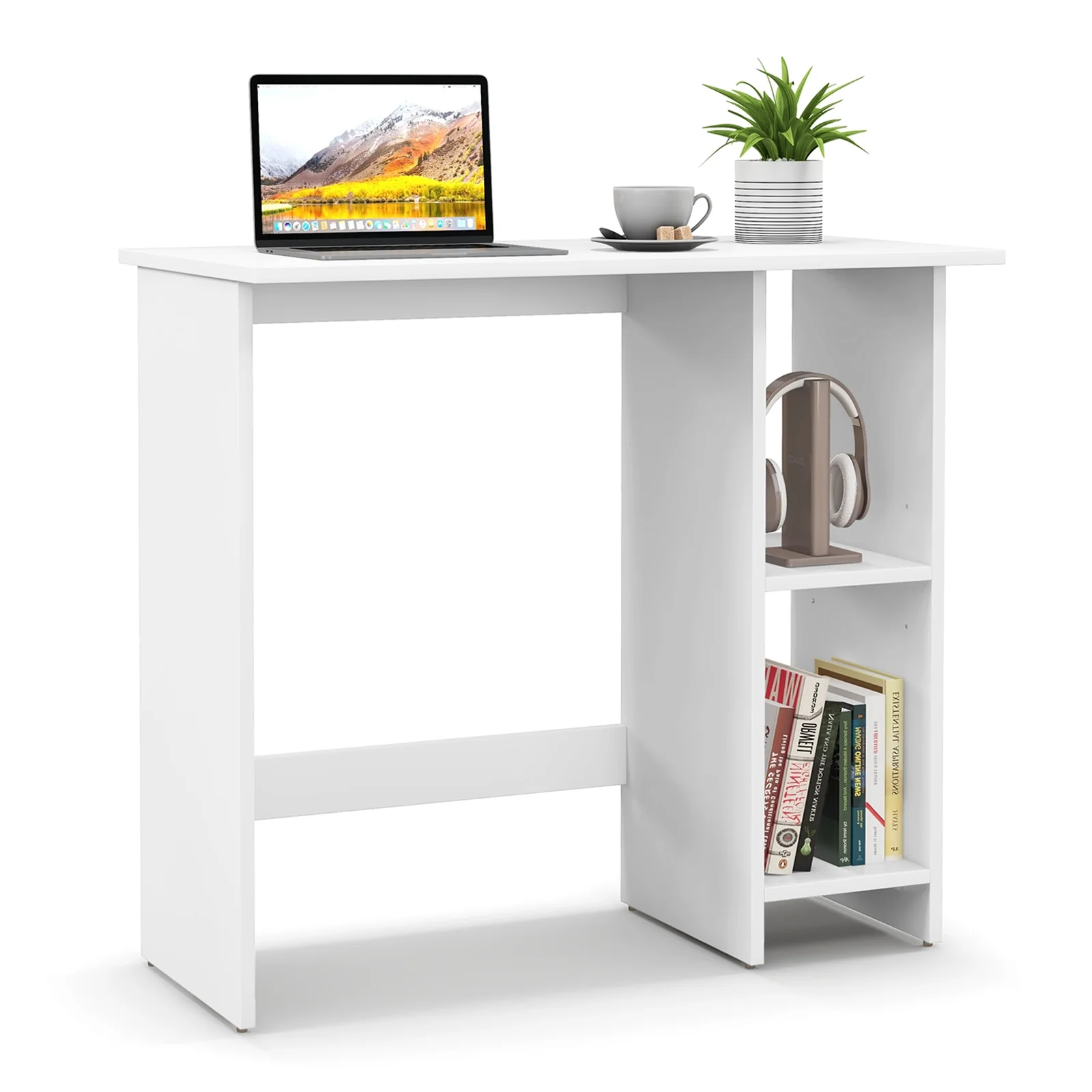 Small Computer Desk With Storage, Adjustable Shelf, White - Image 4