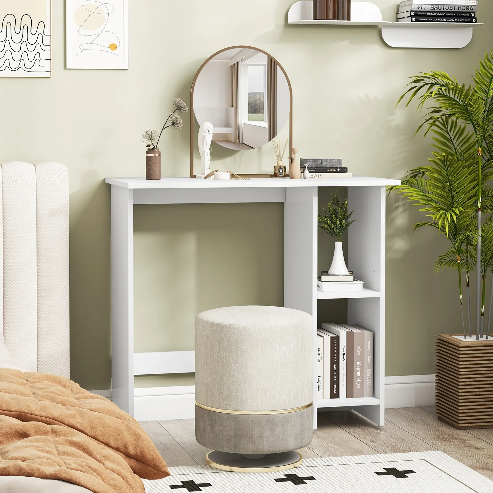 Small Computer Desk With Storage, Adjustable Shelf, White - Image 7