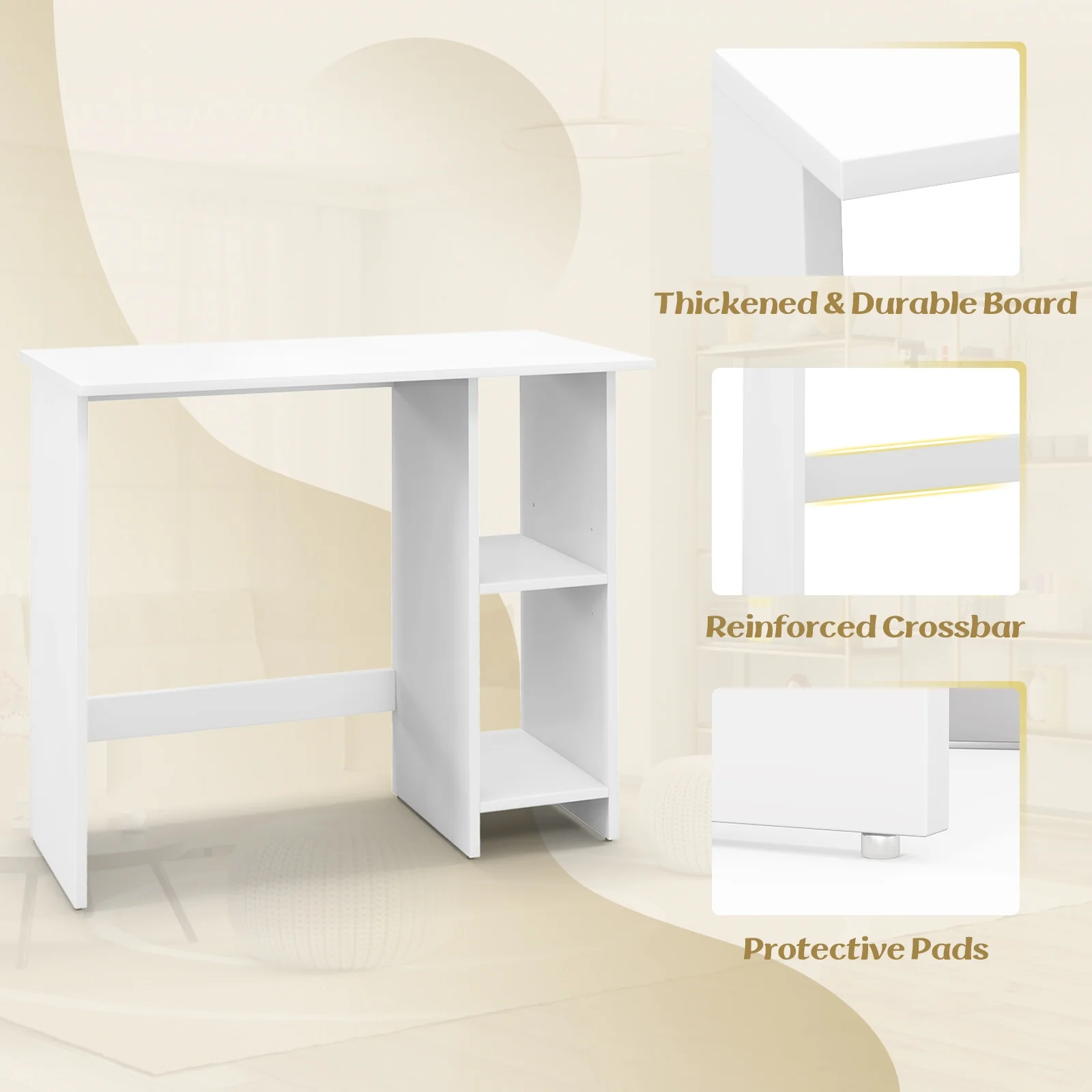 Small Computer Desk With Storage, Adjustable Shelf, White - Image 8