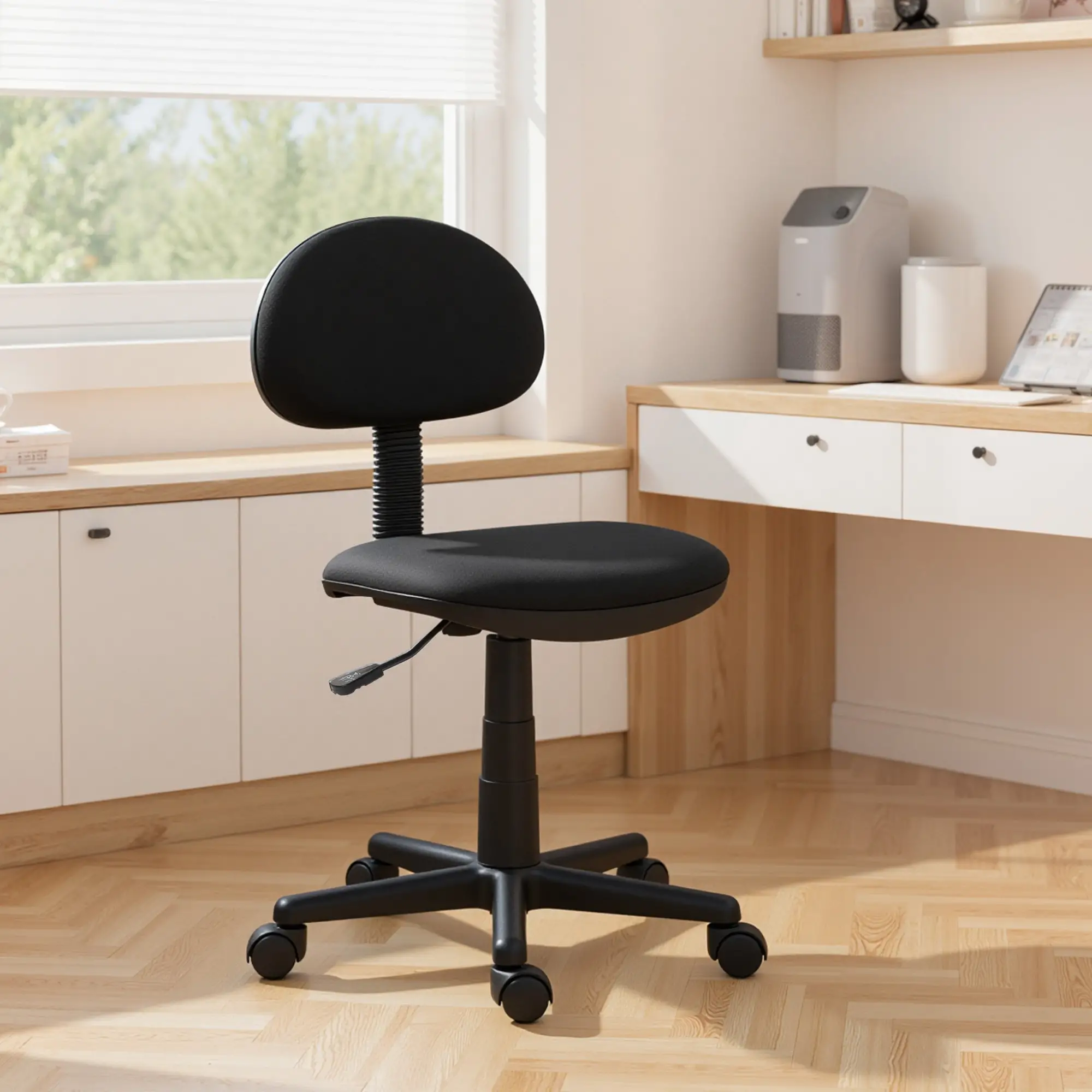 Small Desk Chair, Armless Adjustable Height, 360° Swivel Wheels, Black - Image 10