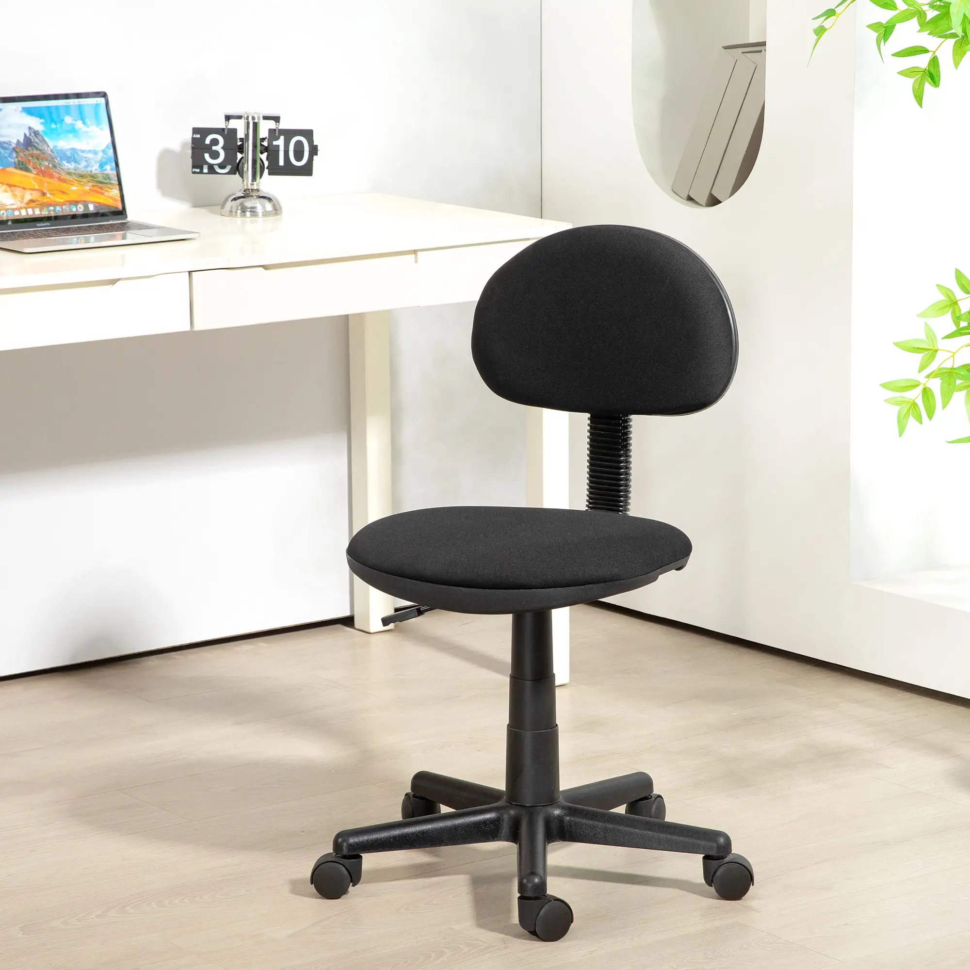 Small Desk Chair, Armless Adjustable Height, 360° Swivel Wheels, Black - Image 9