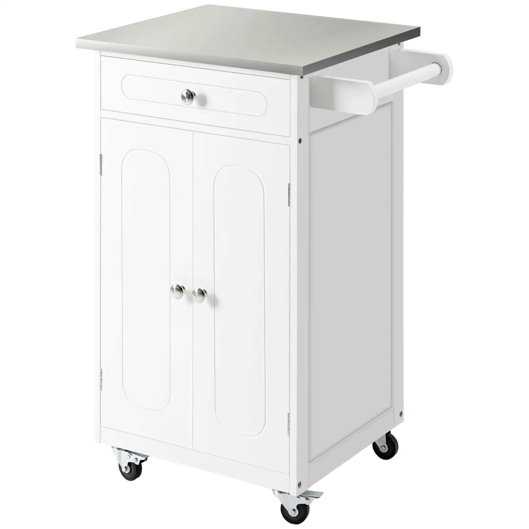 Small Kitchen Cart, Stainless Steel Top, Storage Drawer, White - Image 13