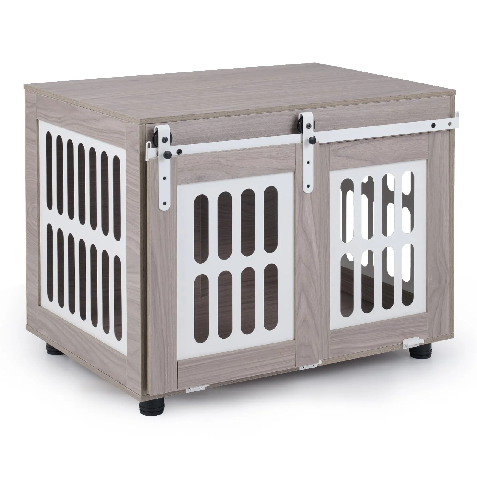 Small Medium Dog Crate Furniture, Sliding Barn Door, Gray
