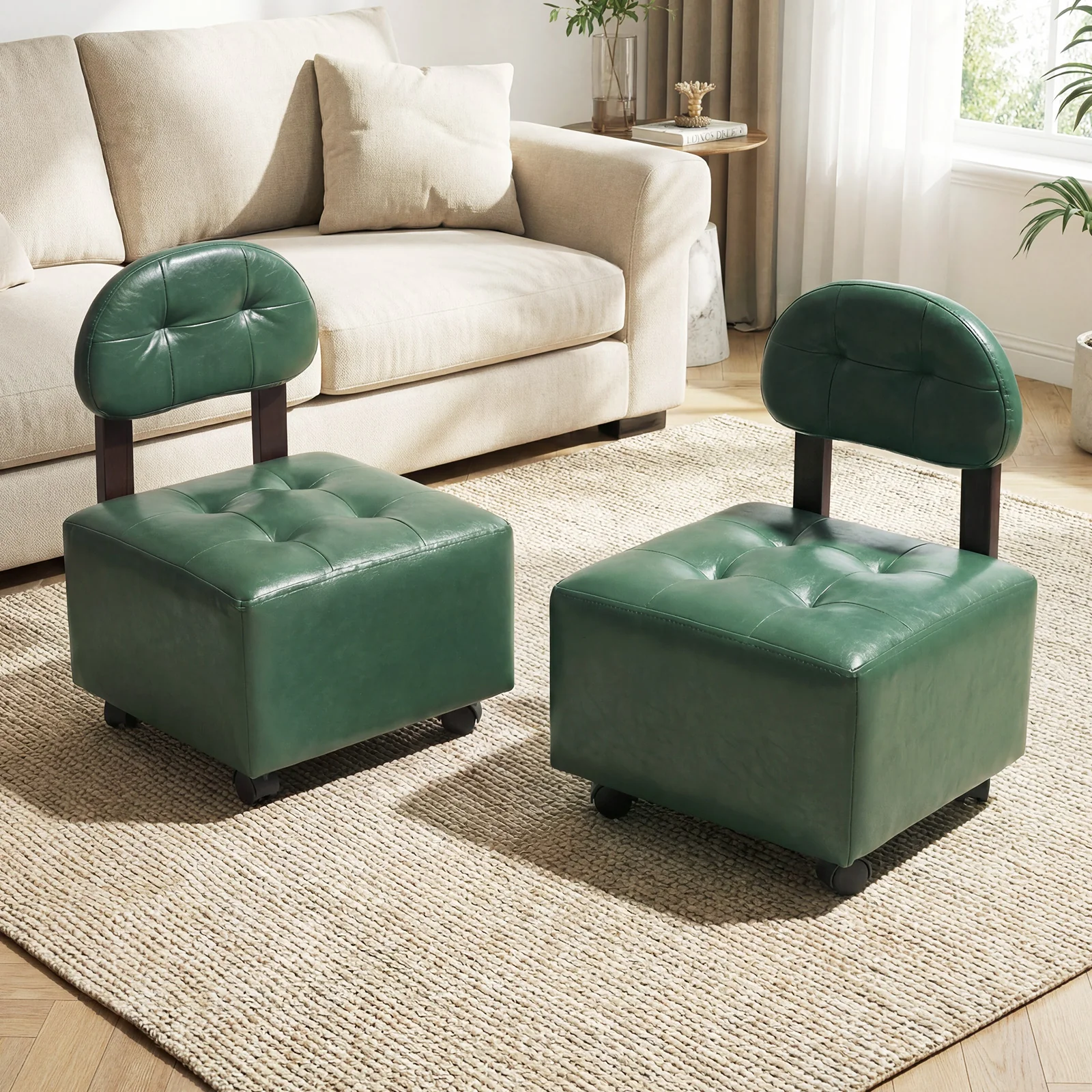 Small Rolling Footrest Stools Set Of 2, Green - Image 3