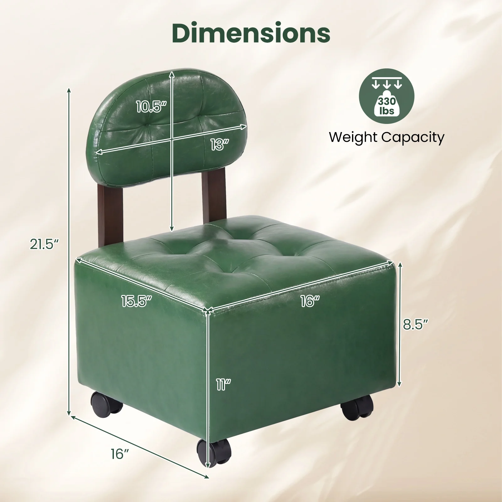 Small Rolling Footrest Stools Set Of 2, Green - Image 5