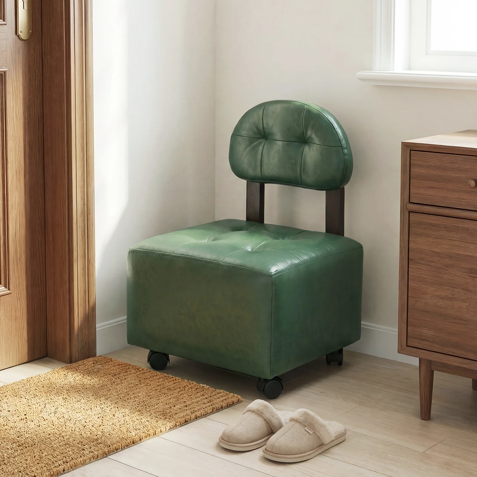 Small Rolling Footrest Stools Set Of 2, Green - Image 7