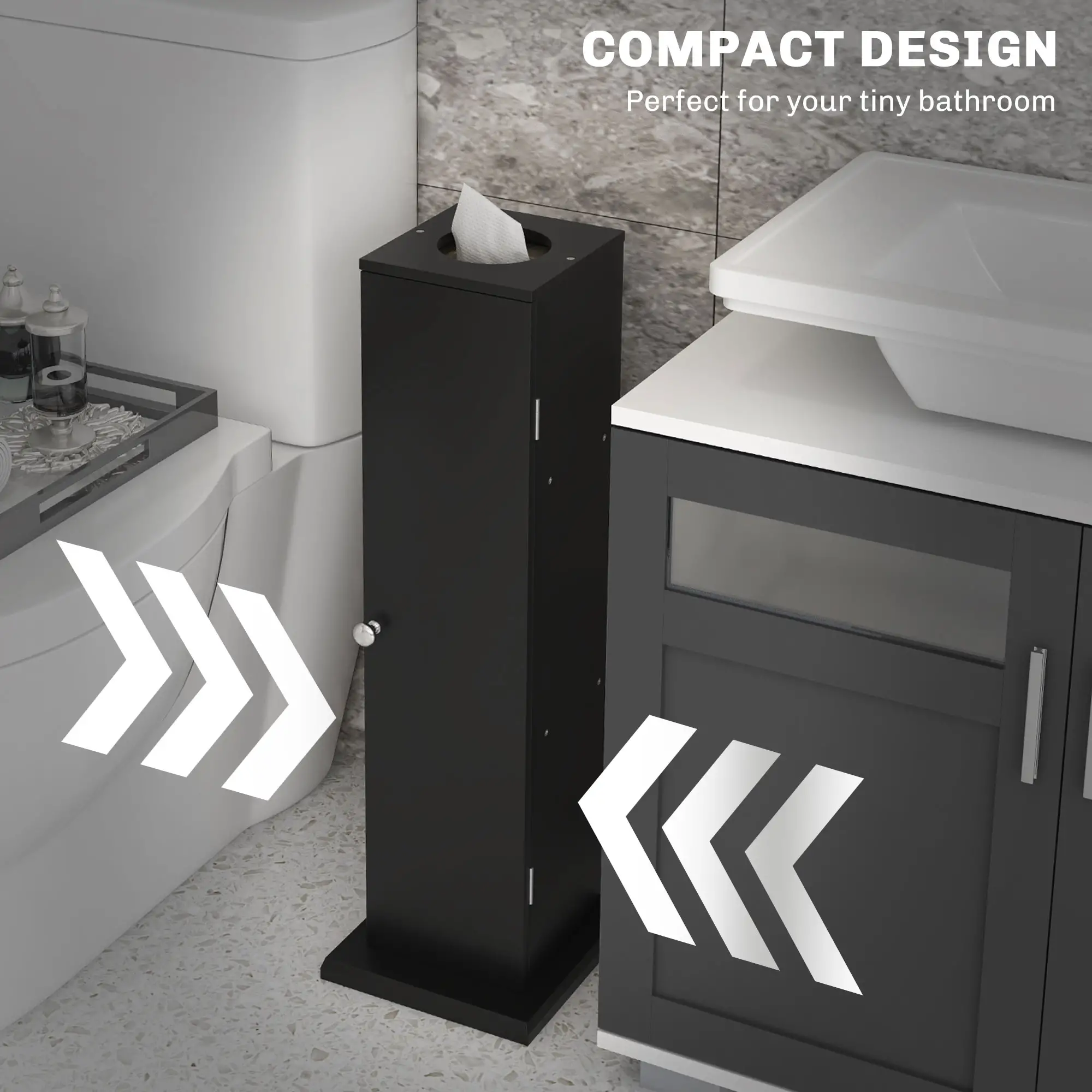 Small Toilet Paper Cabinet, Bathroom Corner Storage, Black - Image 4