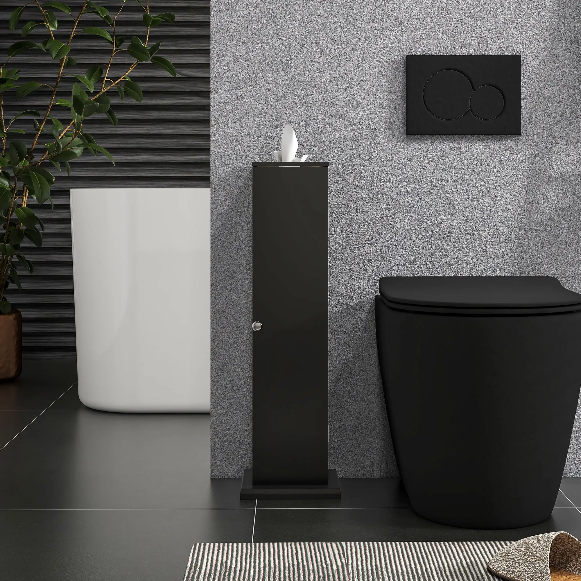 Small Toilet Paper Cabinet, Bathroom Corner Storage, Black - Image 7