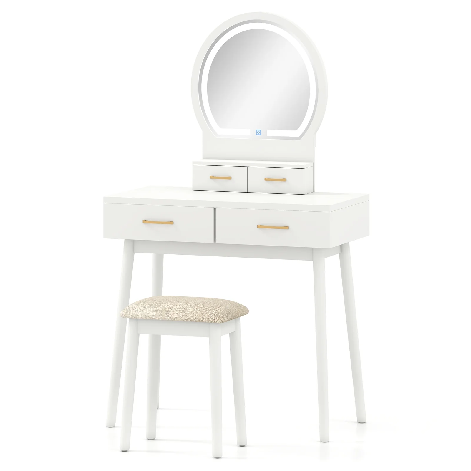 Small Vanity Makeup Table With Stool, LED Mirror, White - Image 4
