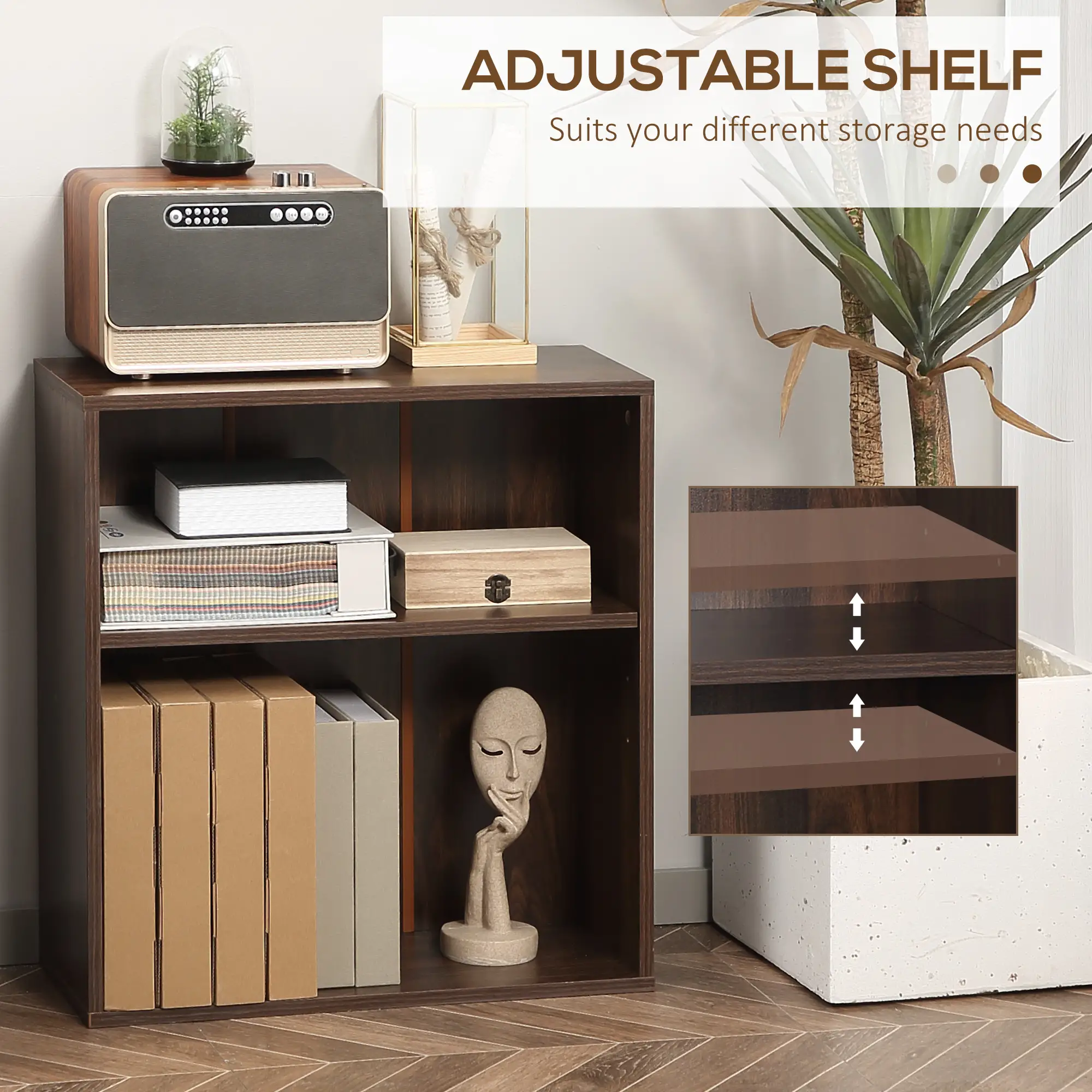 Small Wood Bookshelf, 2 Tier Storage Rack, Walnut - Image 5