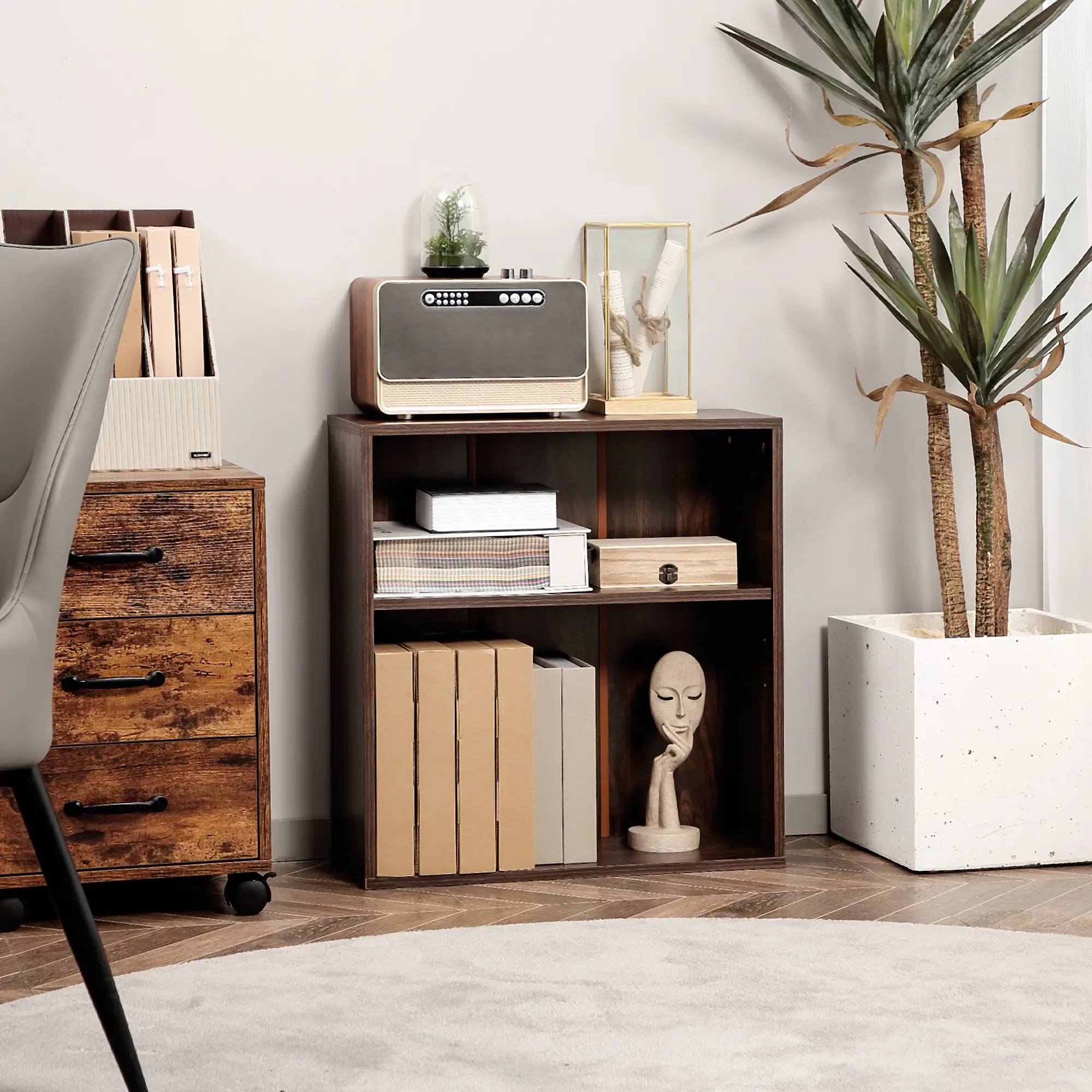 Small Wood Bookshelf, 2 Tier Storage Rack, Walnut - Image 8