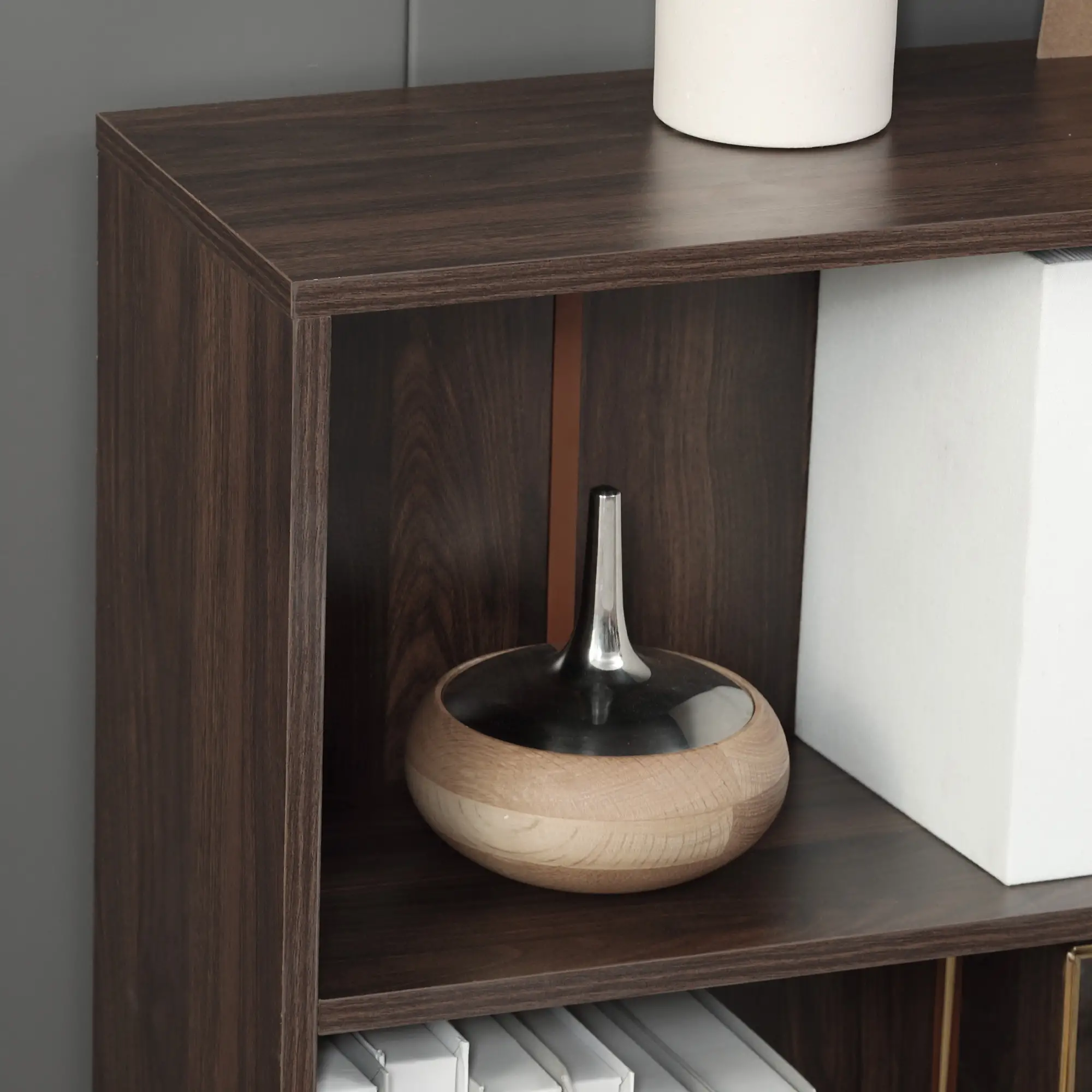 Small Wood Bookshelf, 2 Tier Storage Rack, Walnut - Image 9