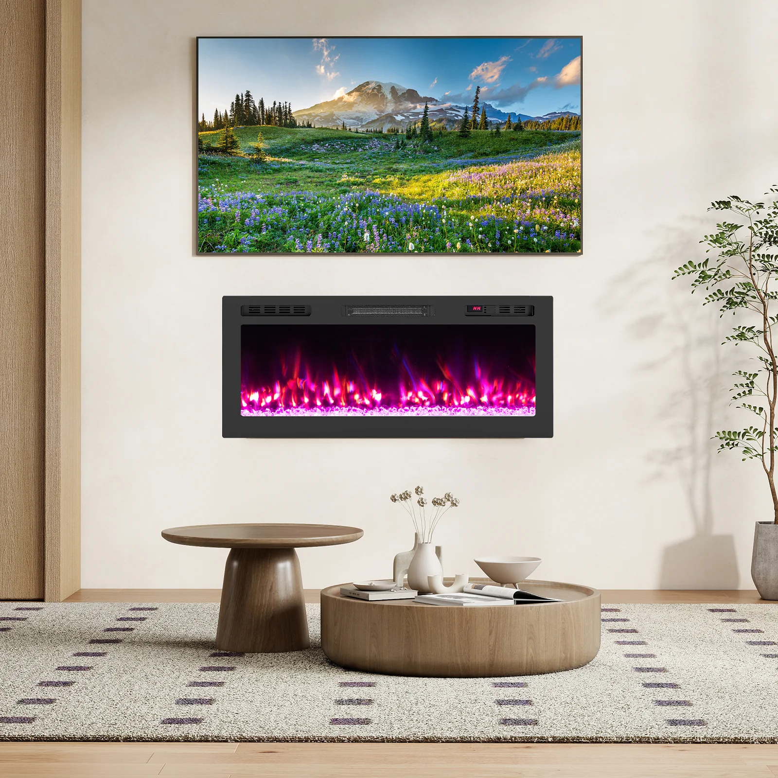 Smart WiFi Electric Fireplace, 42 Inch, Wall Mounted Recessed Heater, Black - Image 3