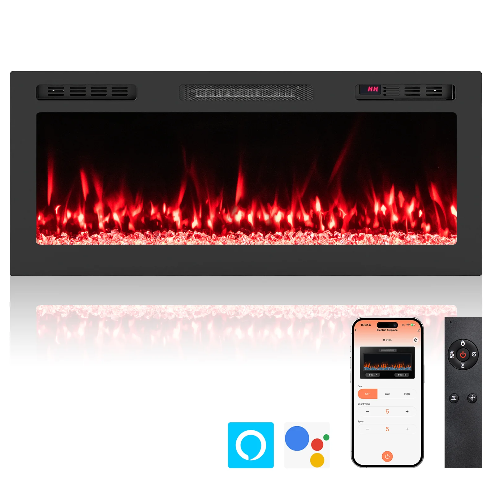 Smart WiFi Electric Fireplace, 42 Inch, Wall Mounted Recessed Heater, Black - Image 5