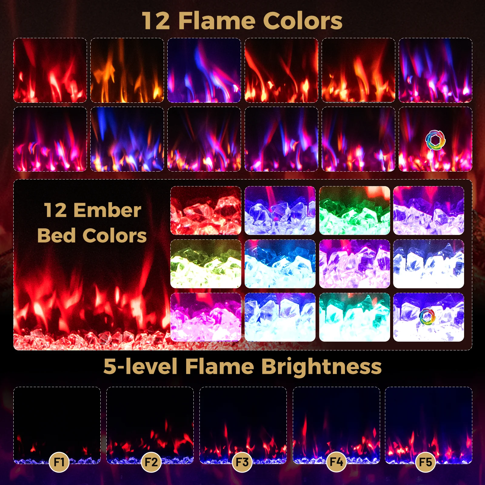 Smart WiFi Electric Fireplace, 42 Inch, Wall Mounted Recessed Heater, Black - Image 7