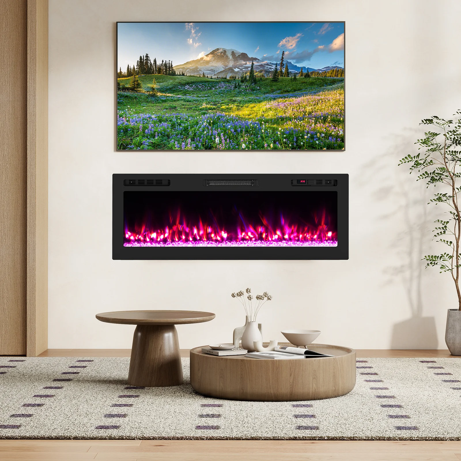 Smart WiFi Electric Fireplace Wall Mounted & Recessed 750W/1500W Heater-50 Inch, Black - Image 3