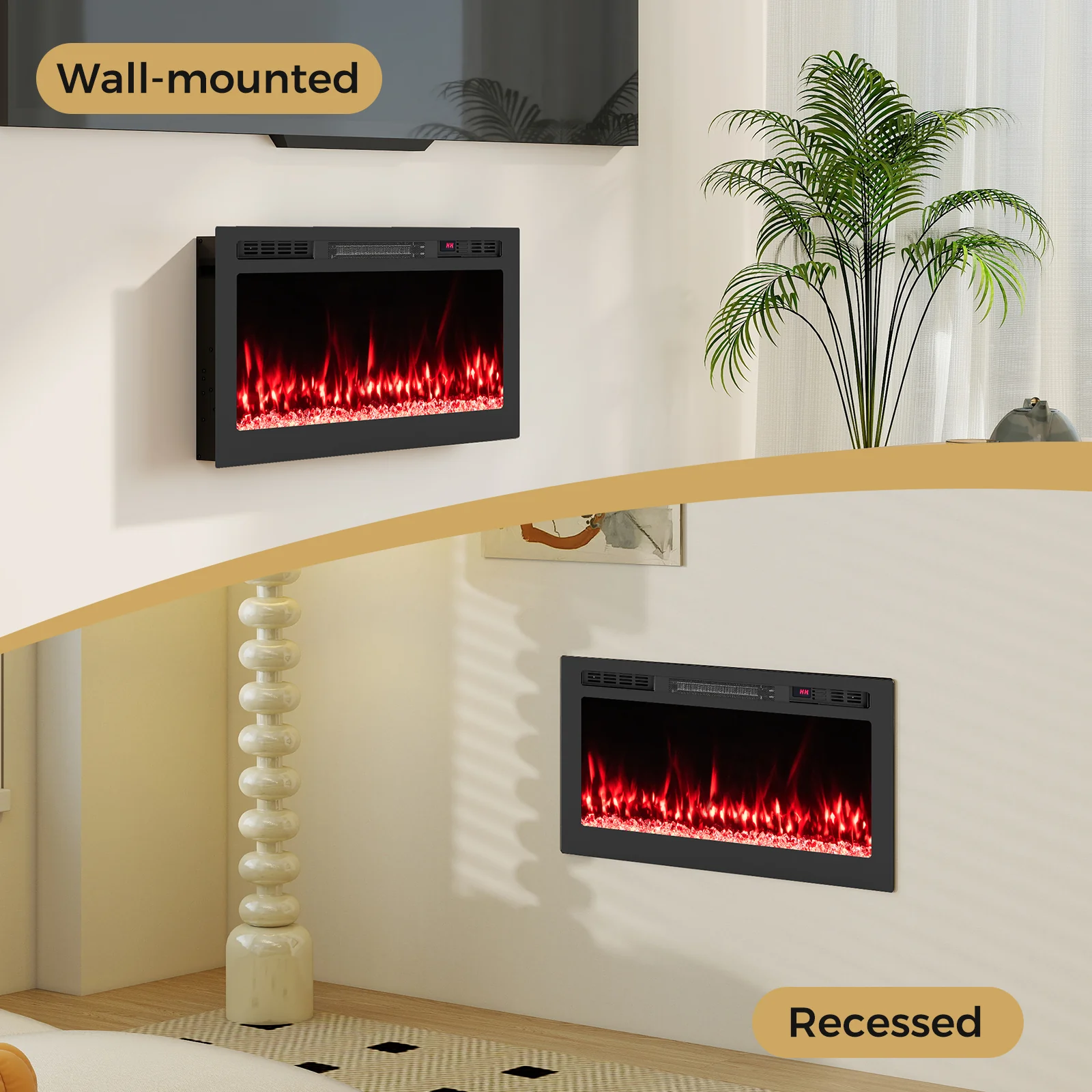 Smart WiFi Electric Fireplace, Wall Mounted Recessed Heater, 36 Inch, Black - Image 10