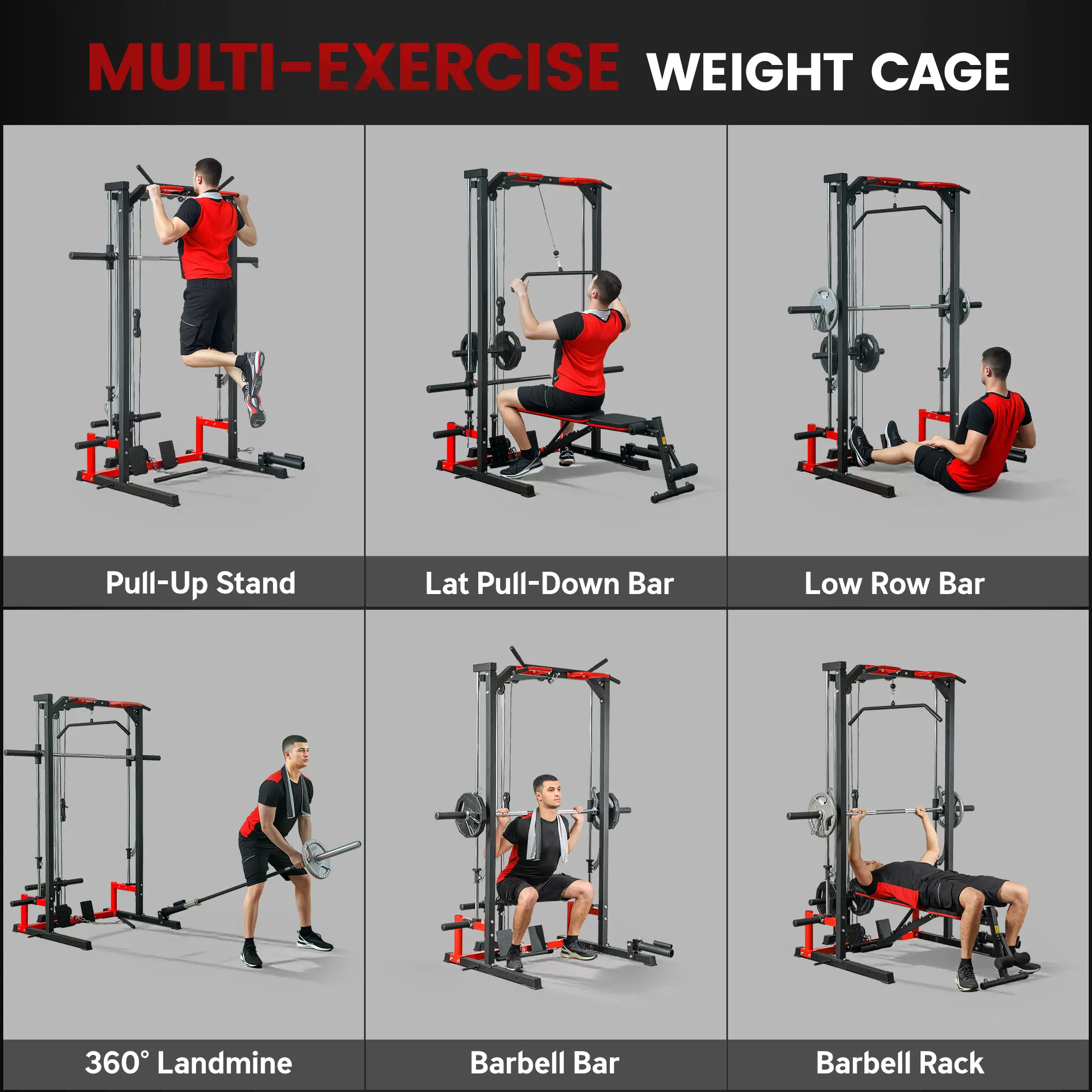 Smith Machine Power Rack with Pull Up Bar, Lat Pull Down, Landmine - Image 4