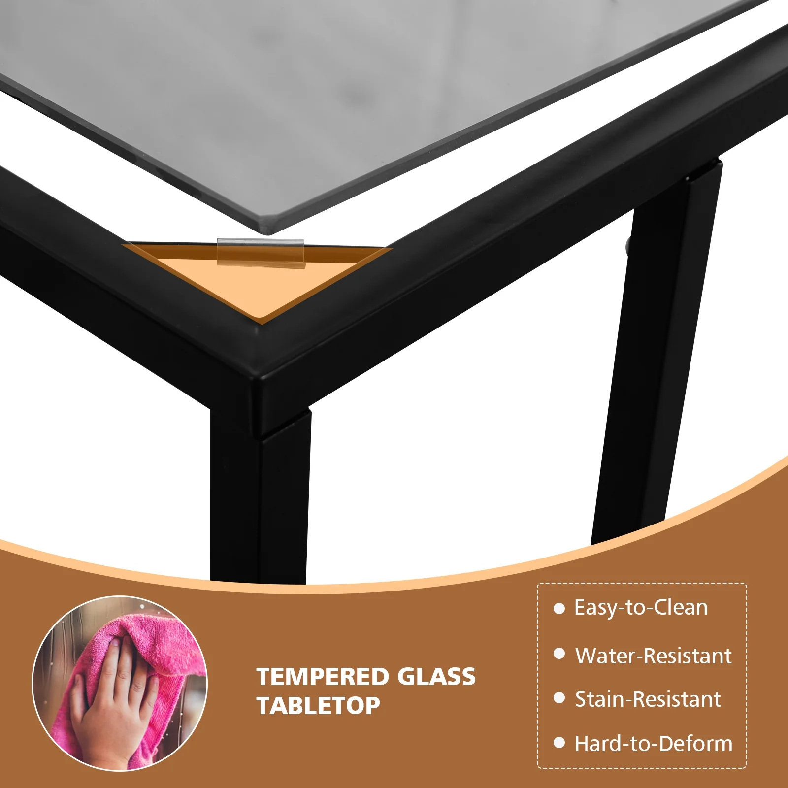 Sofa End Table, Coffee Side Table With Glass Top, Black - Image 6
