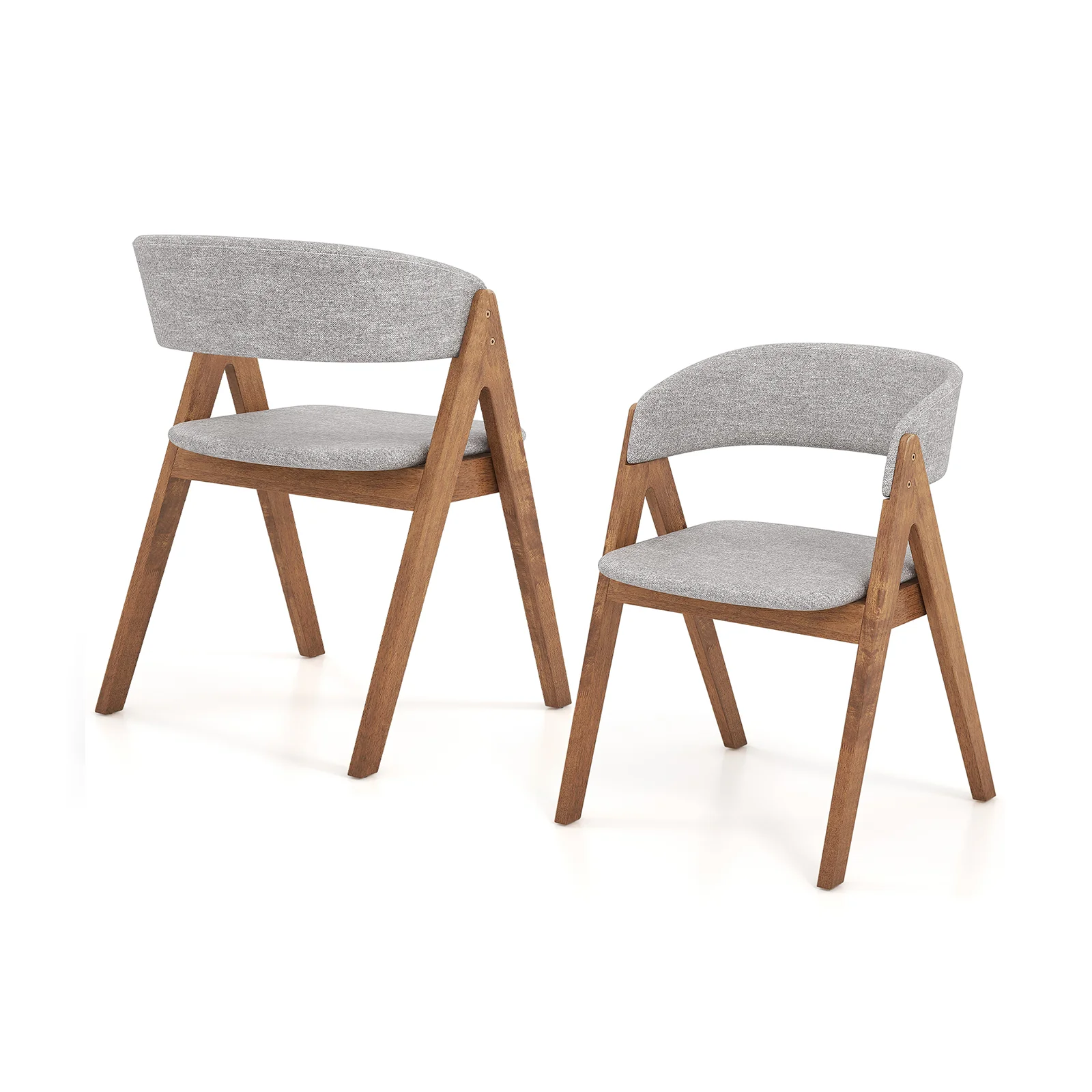 Soft Padded Accent Armchairs, Set of 2, Walnut, Grey - Image 4