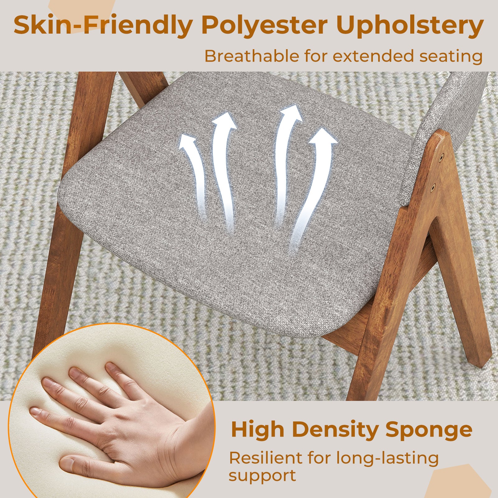 Soft Padded Accent Armchairs, Set of 2, Walnut, Grey - Image 9