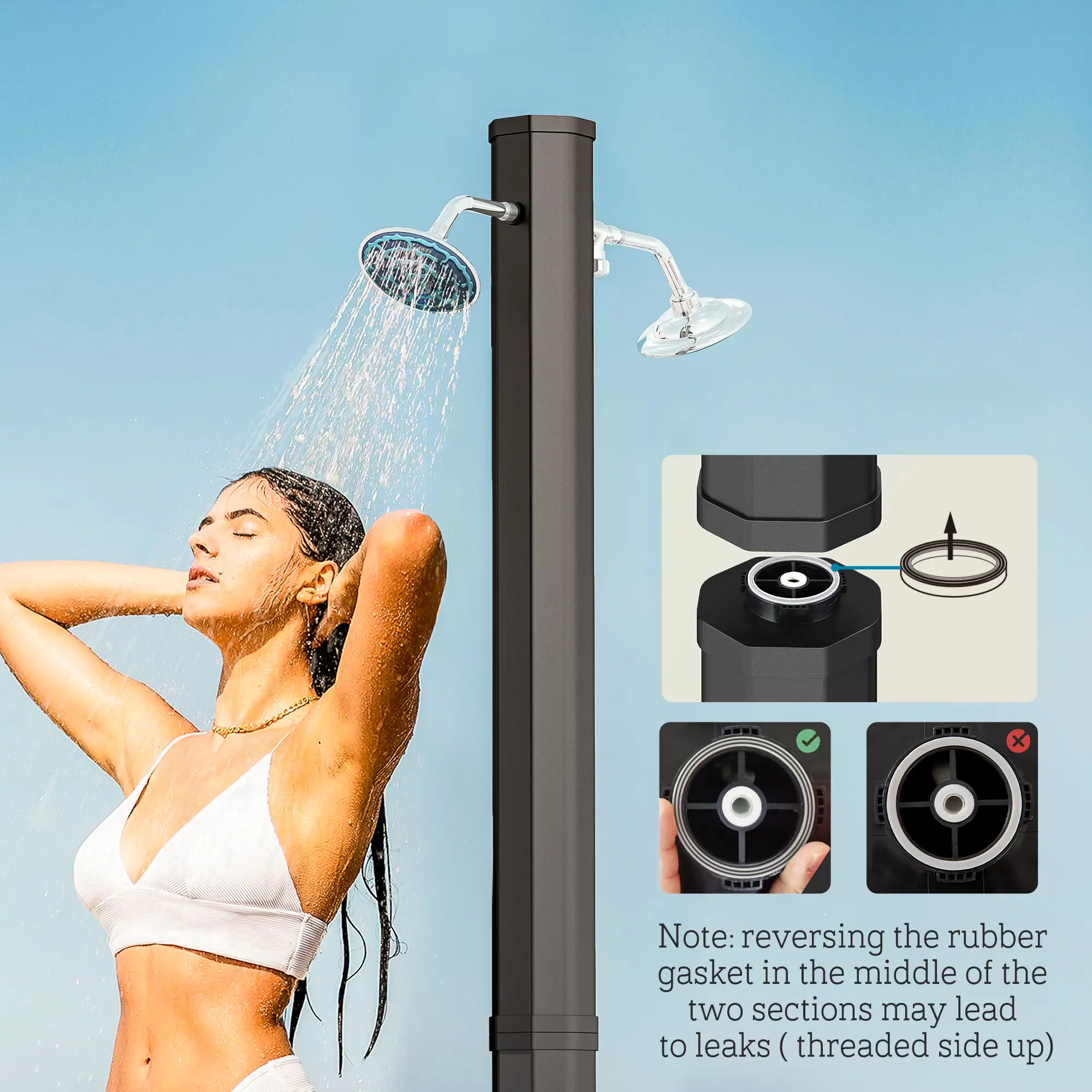Solar Heated Outdoor Shower, 9.2 Gallon, 7.1ft, 2 Rotating Heads - Image 10