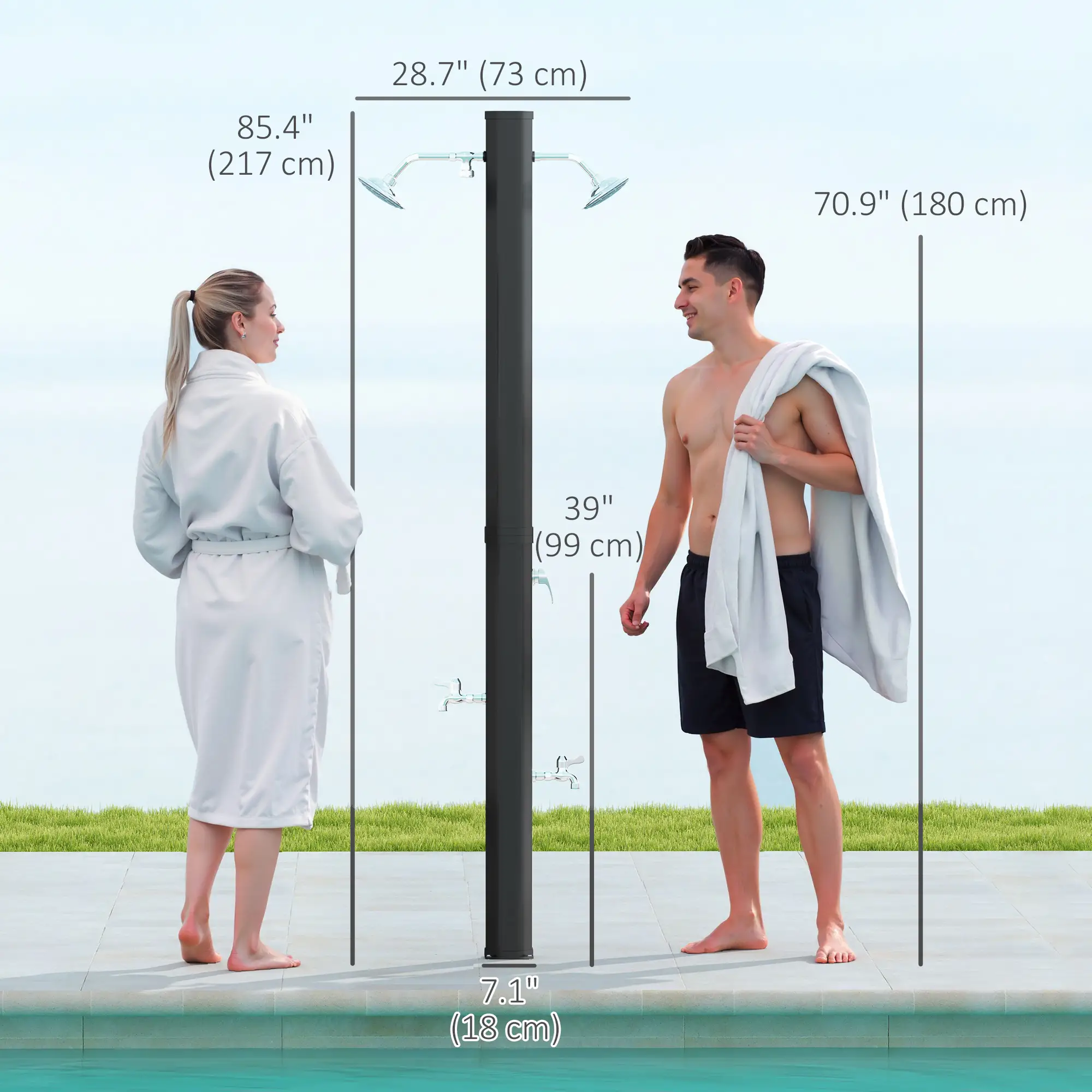 Solar Heated Outdoor Shower, 9.2 Gallon, 7.1ft, 2 Rotating Heads - Image 3