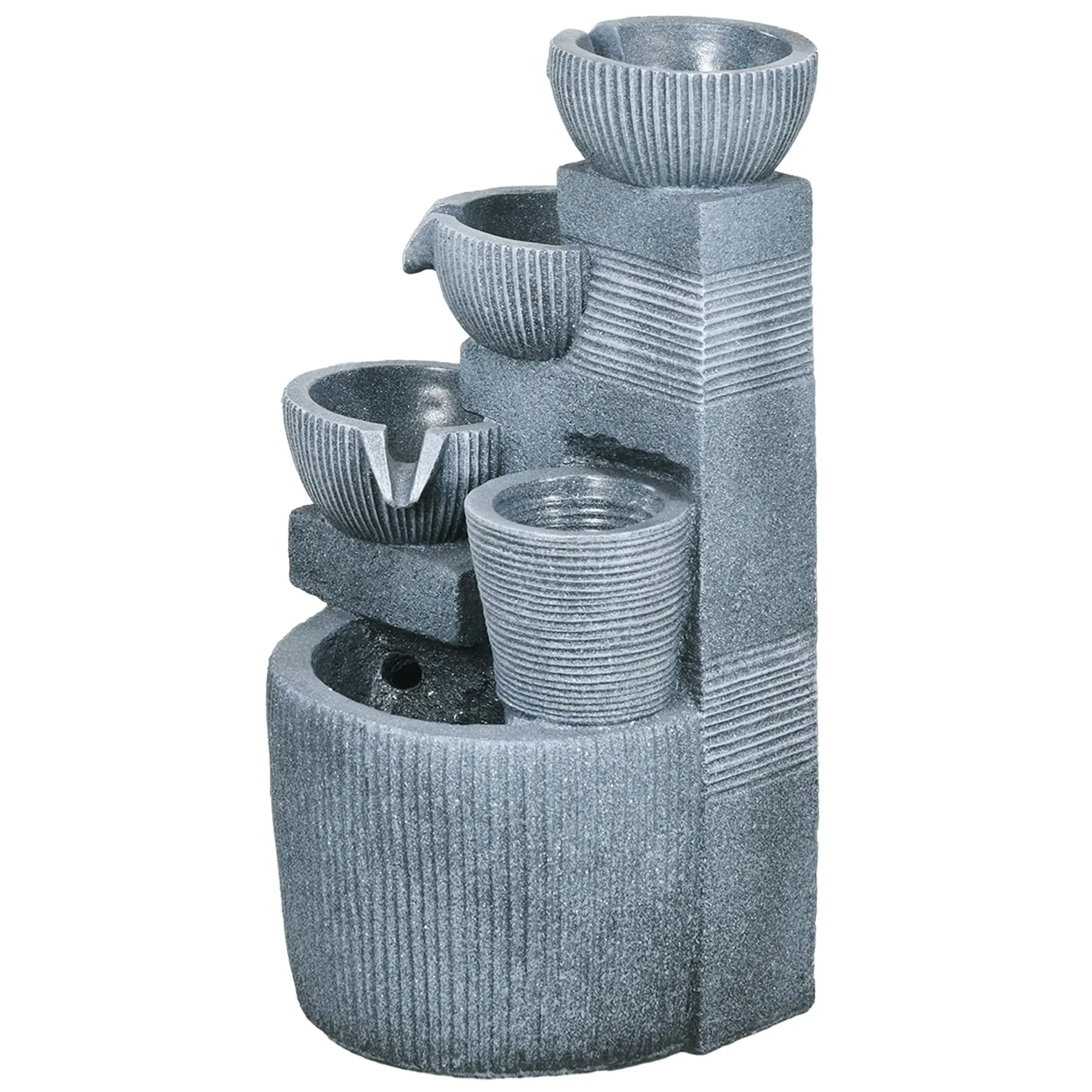 Solar Powered 4-Tier Resin Water Fountain, LED Lights