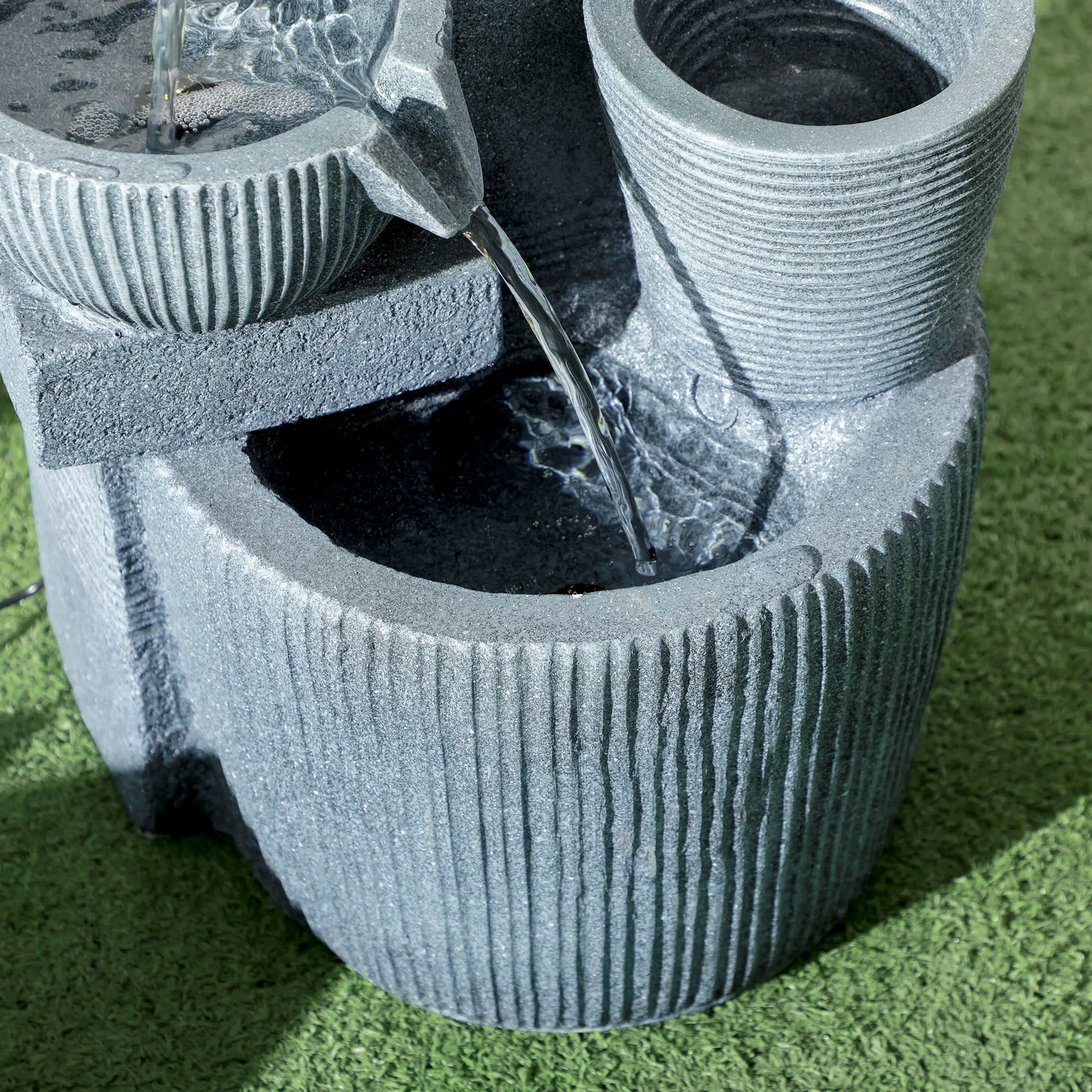 Solar Powered 4-Tier Resin Water Fountain, LED Lights - Image 10