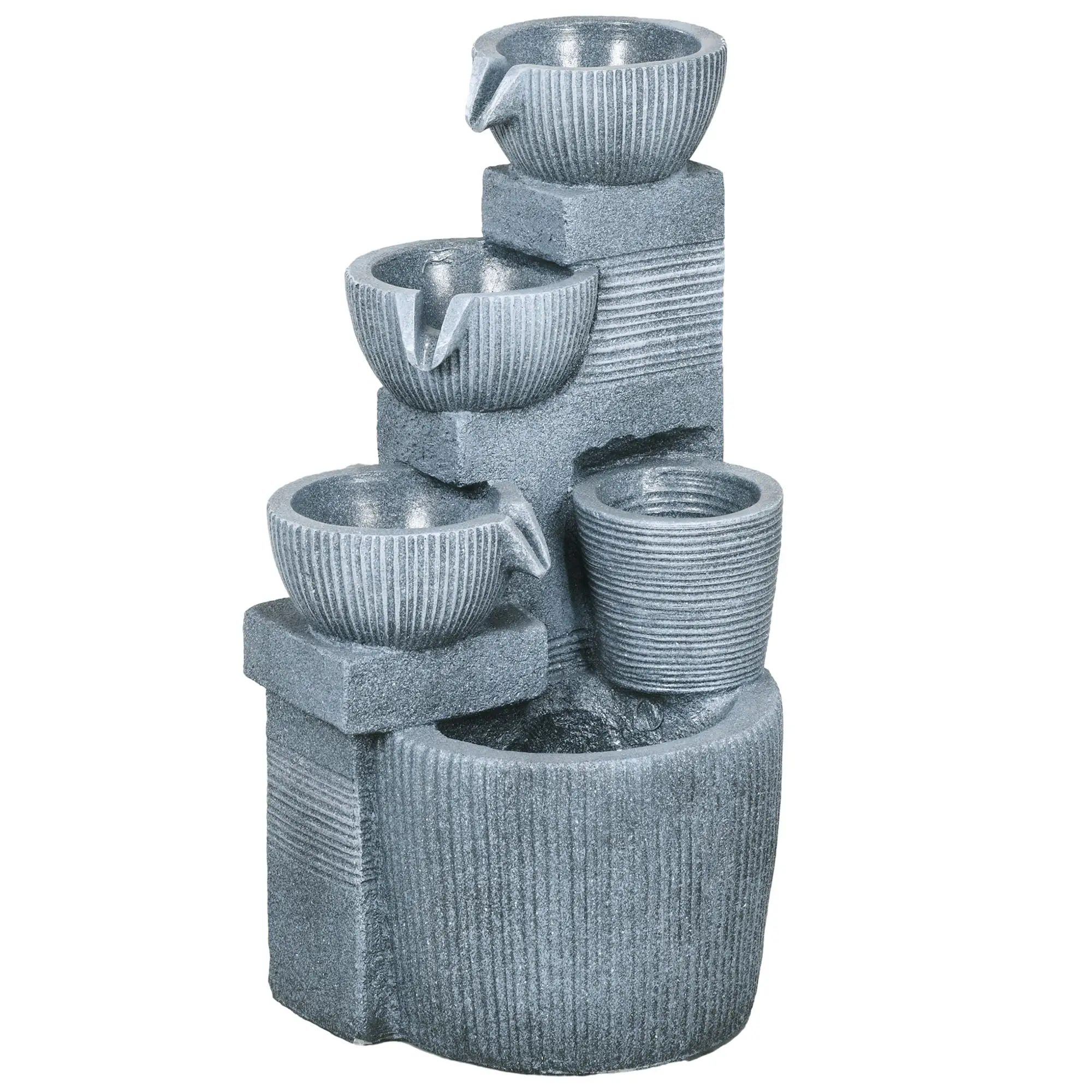 Solar Powered 4-Tier Resin Water Fountain, LED Lights - Image 11