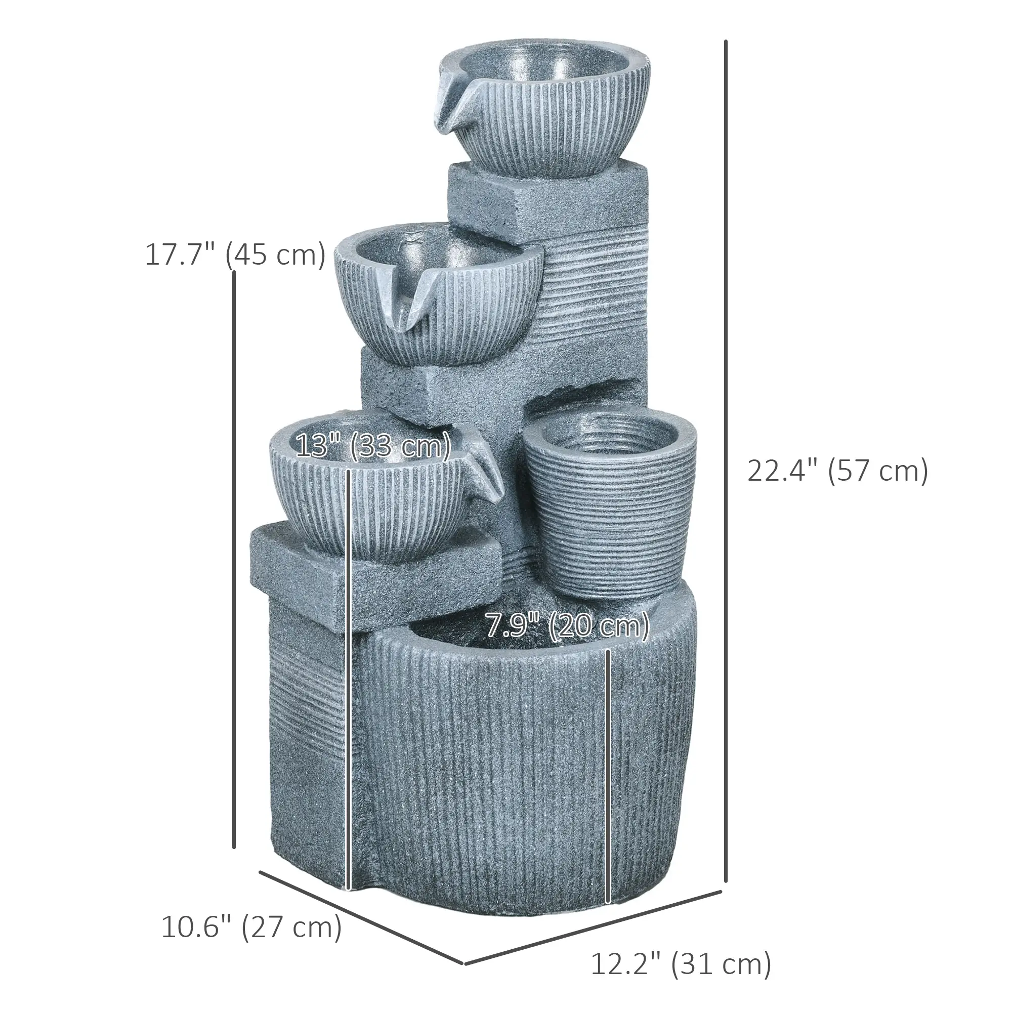 Solar Powered 4-Tier Resin Water Fountain, LED Lights - Image 3