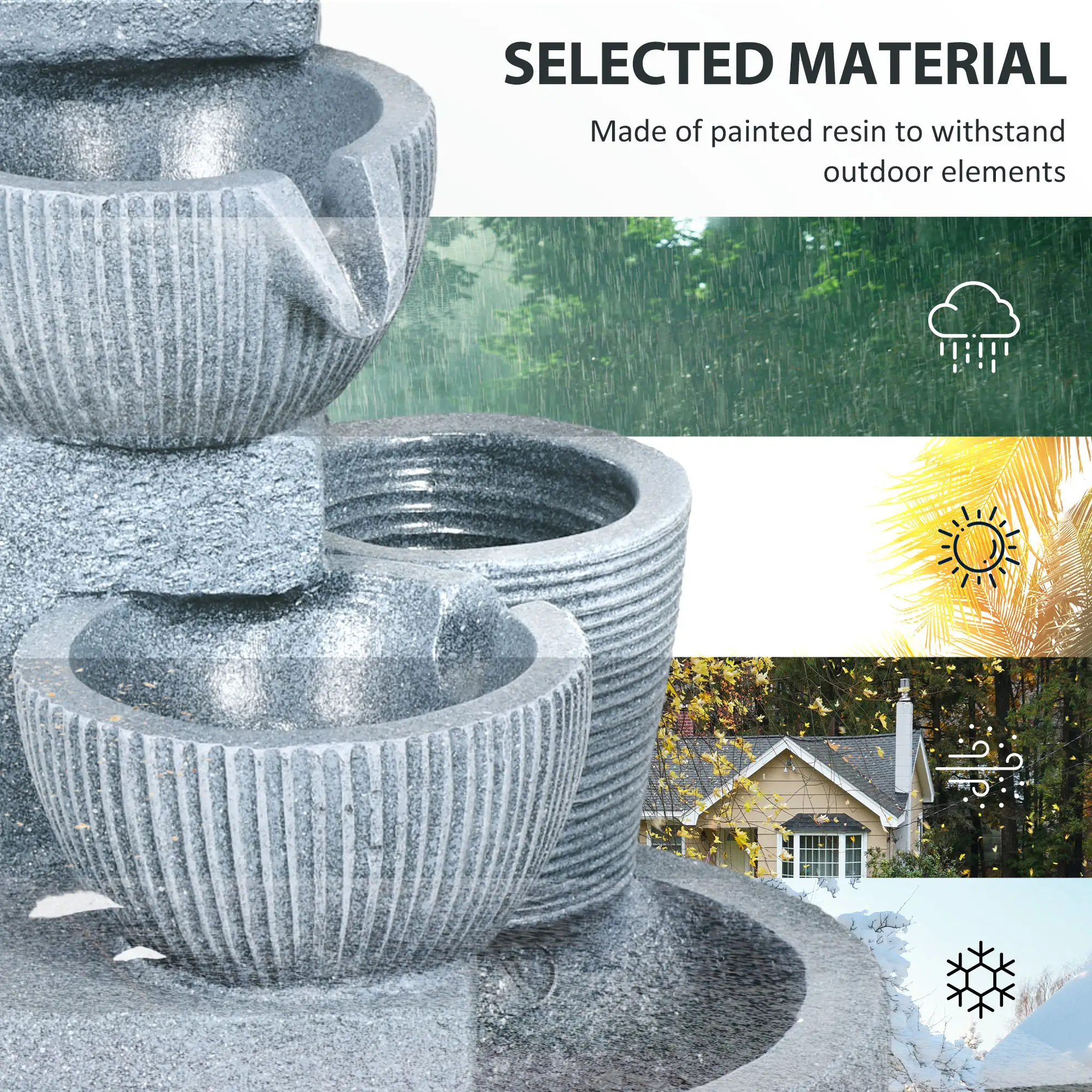 Solar Powered 4-Tier Resin Water Fountain, LED Lights - Image 7