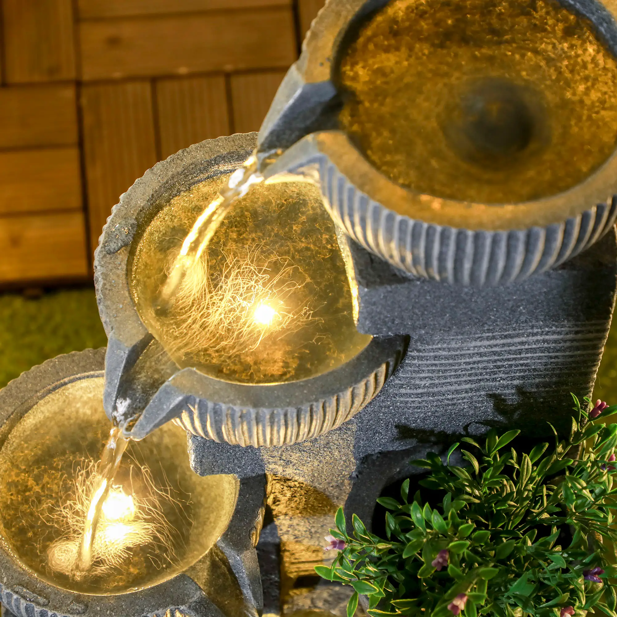 Solar Powered 4-Tier Resin Water Fountain, LED Lights - Image 9
