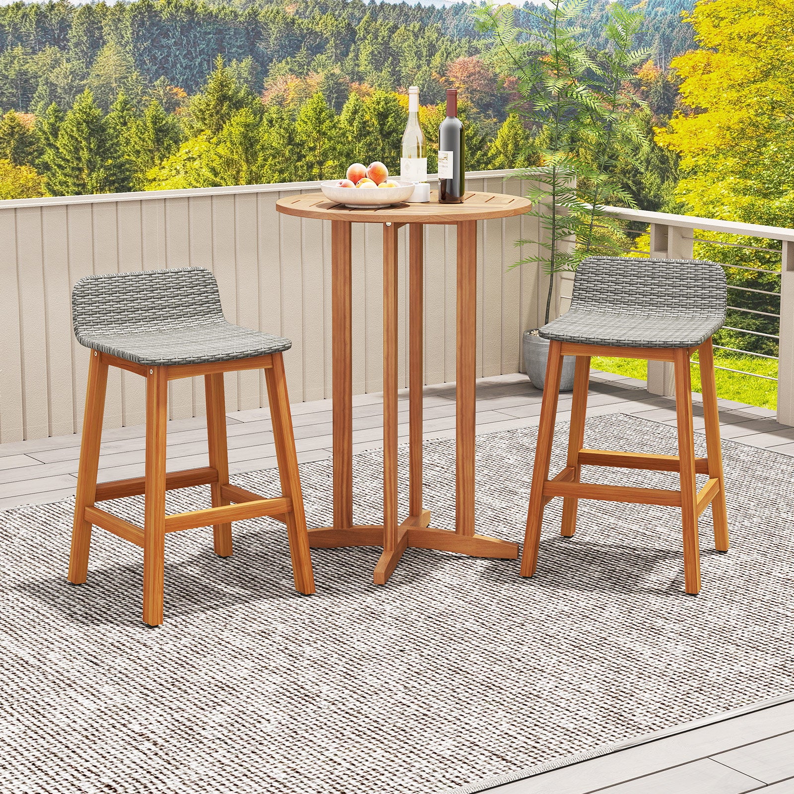 Solid Acacia Wood Bar Stools, Set of 2, Gray - Image 3
