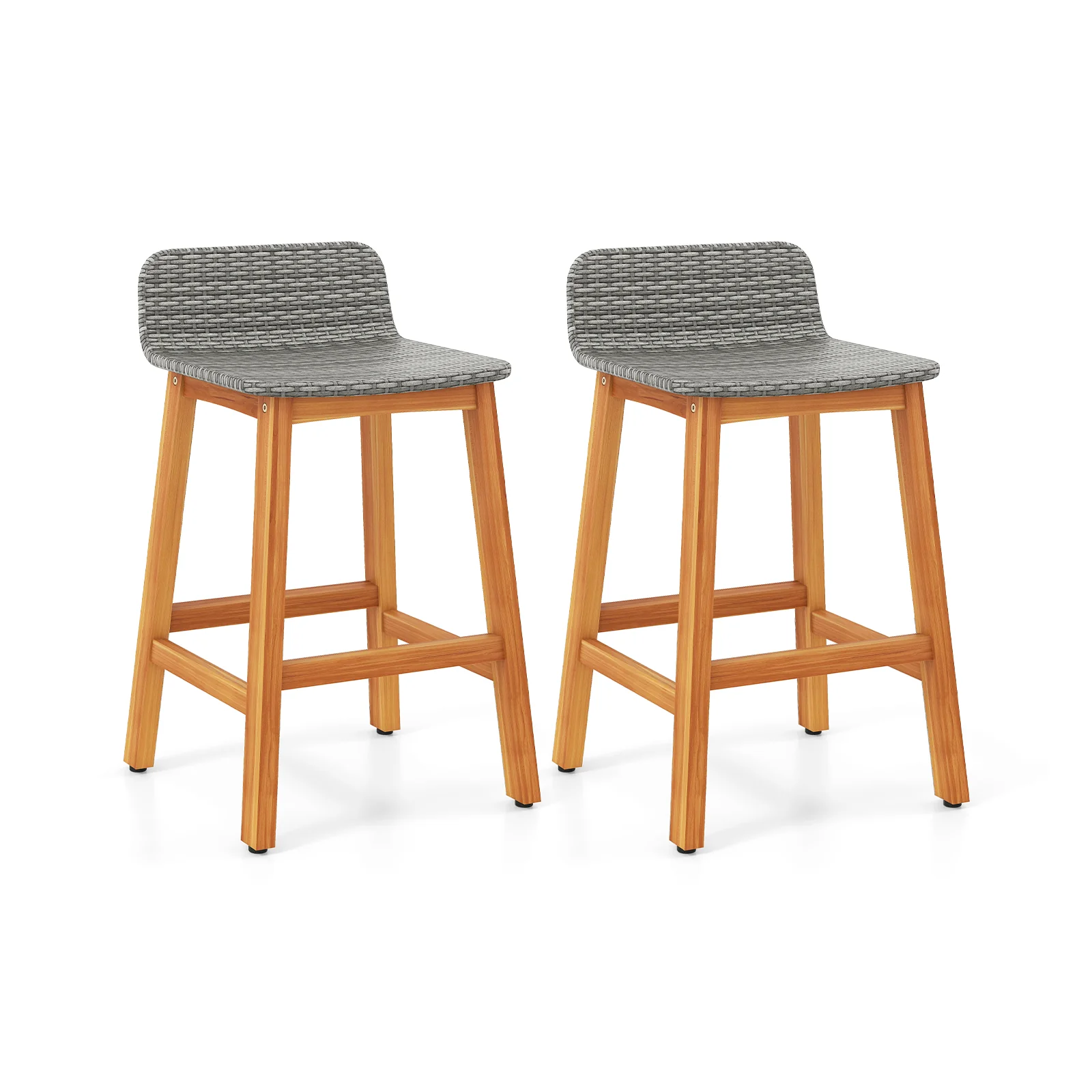 Solid Acacia Wood Bar Stools, Set of 2, Gray - Image 4