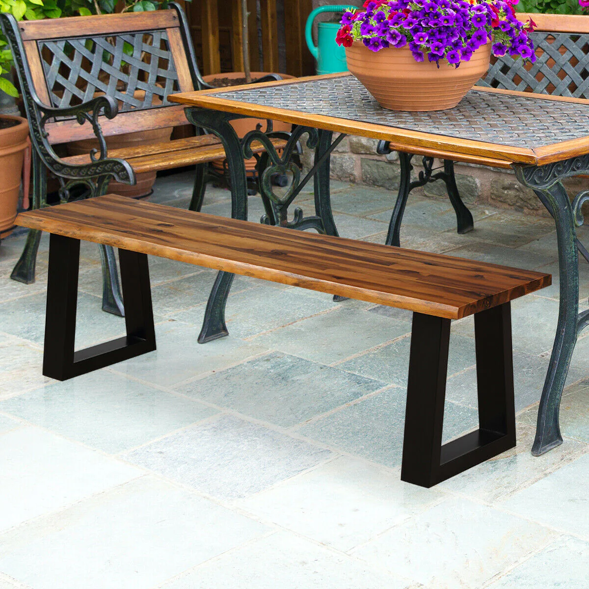 Solid Acacia Wood Patio Bench, Dining Bench Seating Chair - Image 7