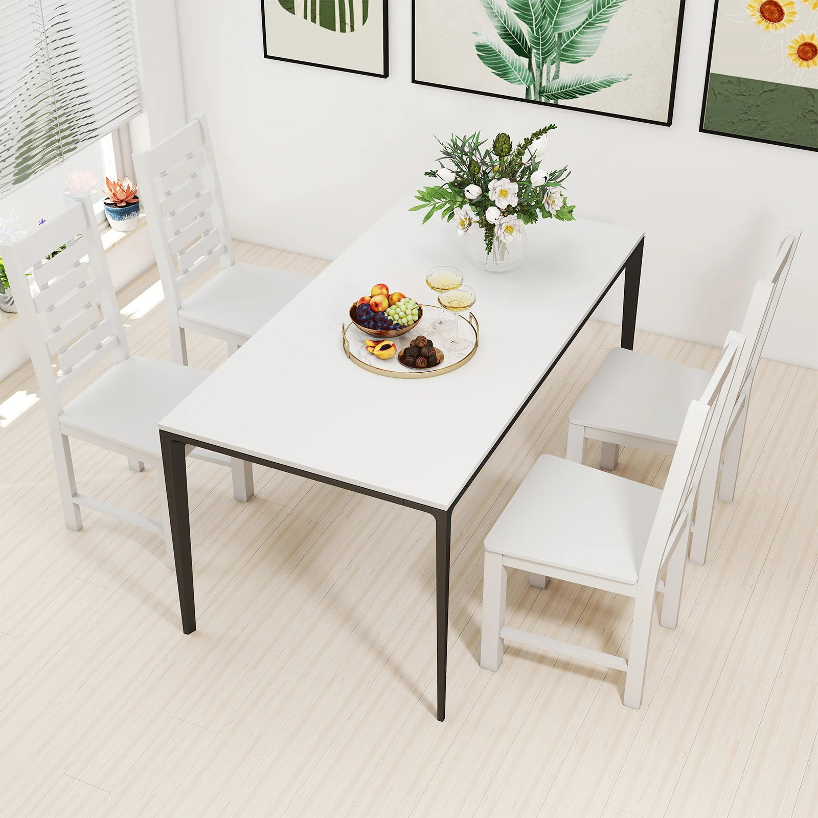 Solid Rubber Wood Dining Chair Set, 2 Chairs, White - Image 3