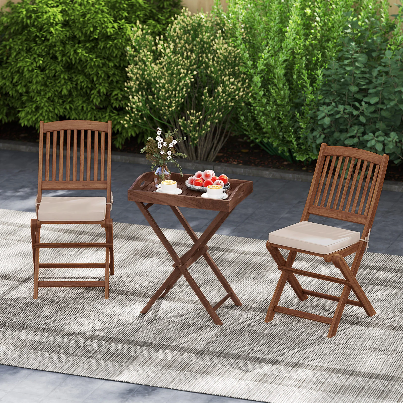 Solid Teak Wood Tray Table, Removable Tray Top, Patio Garden - Image 3