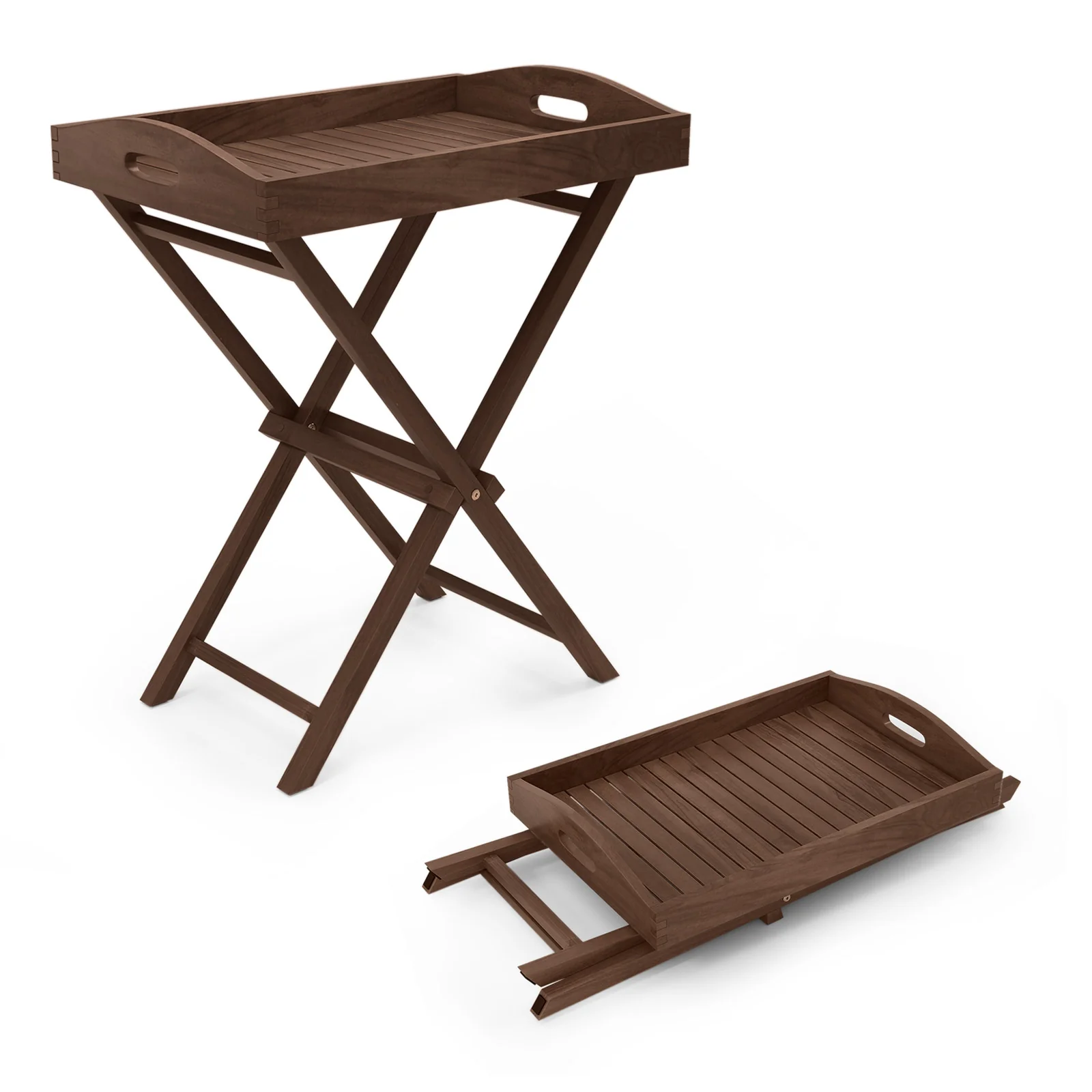 Solid Teak Wood Tray Table, Removable Tray Top, Patio Garden - Image 4